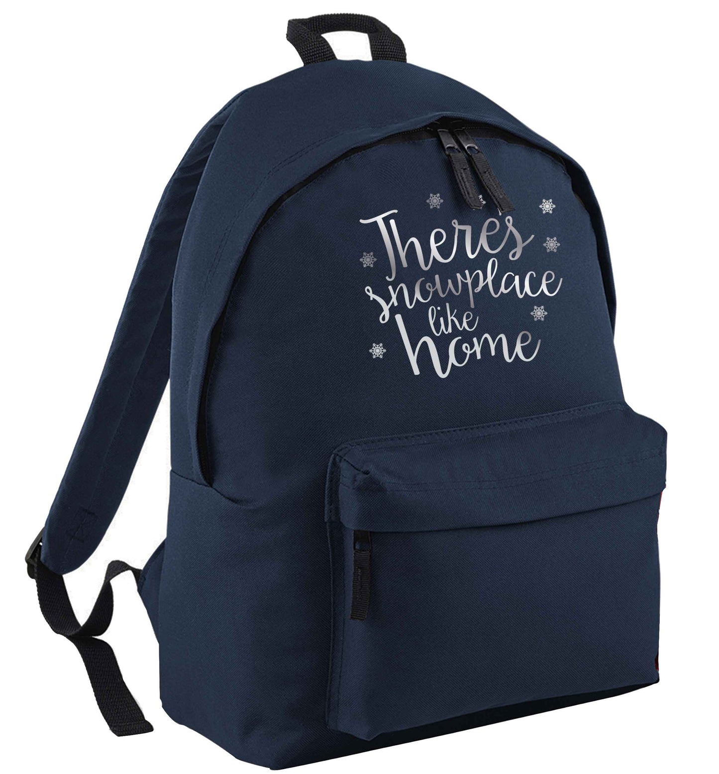 There's snowplace like home - metallic silver navy adults backpack