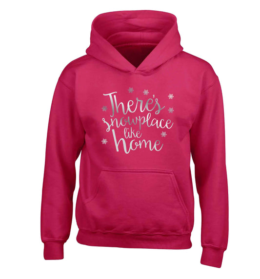 There's snowplace like home - metallic silver children's pink hoodie 12-13 Years