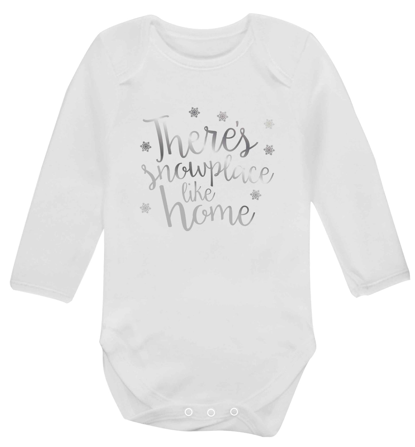 There's snowplace like home - metallic silver baby vest long sleeved white 6-12 months