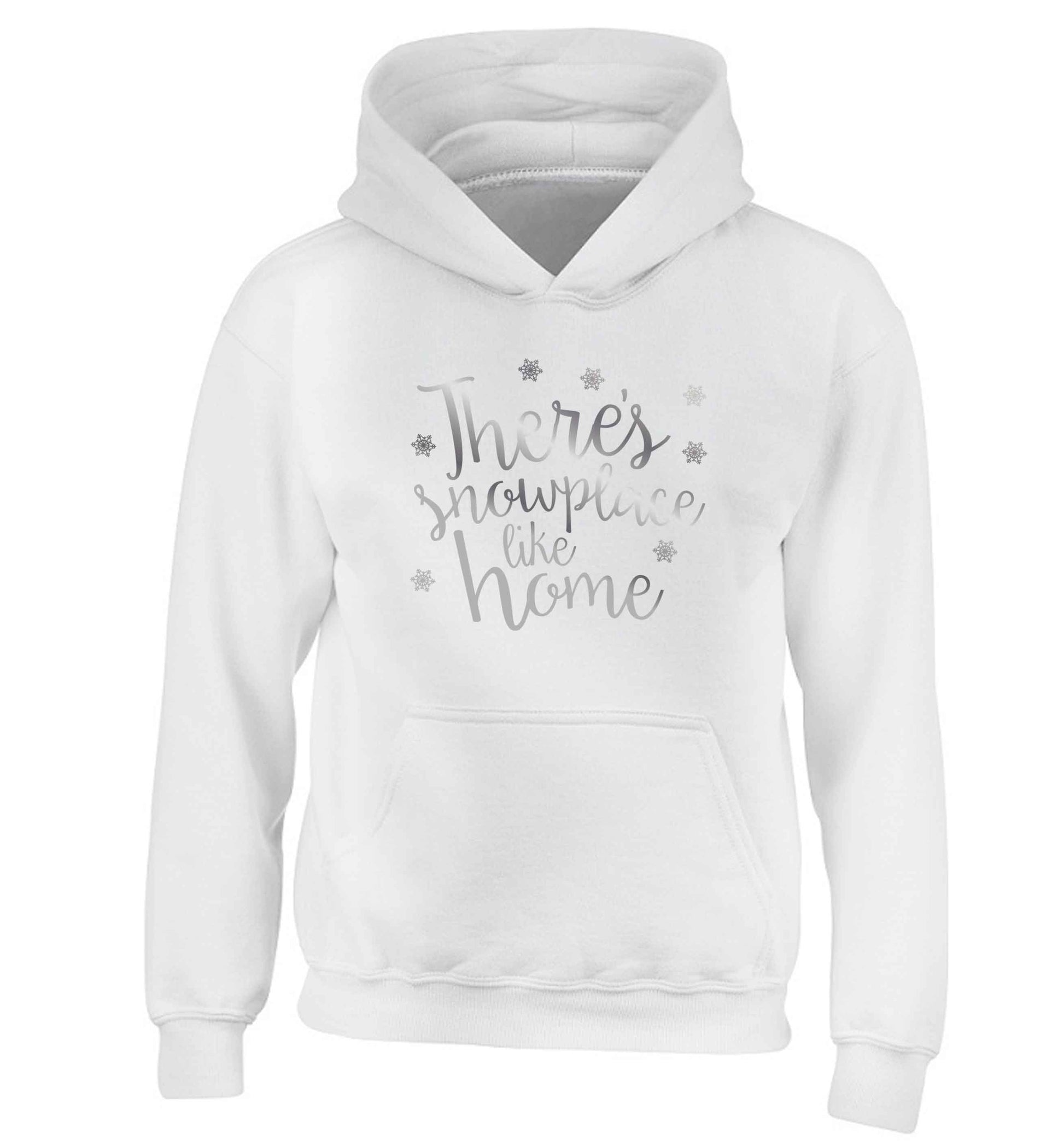 There's snowplace like home - metallic silver children's white hoodie 12-13 Years