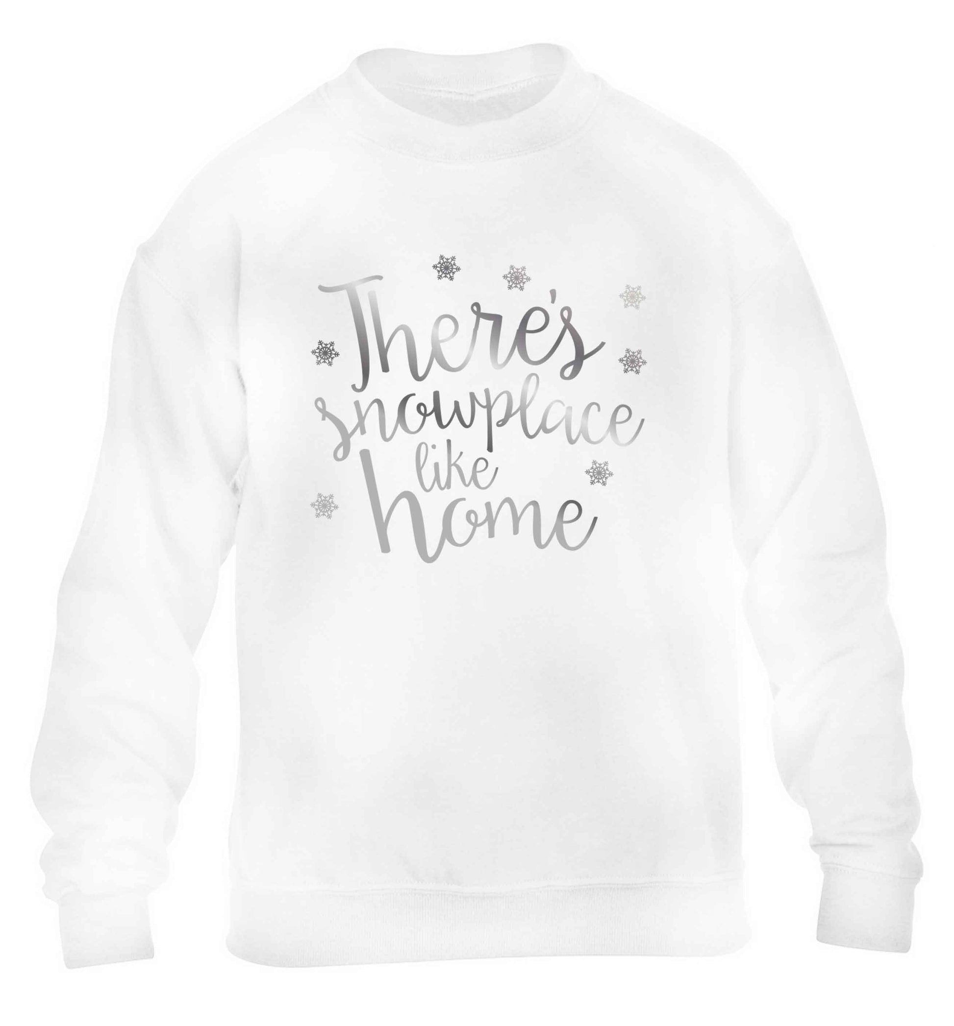 There's snowplace like home - metallic silver children's white sweater 12-13 Years