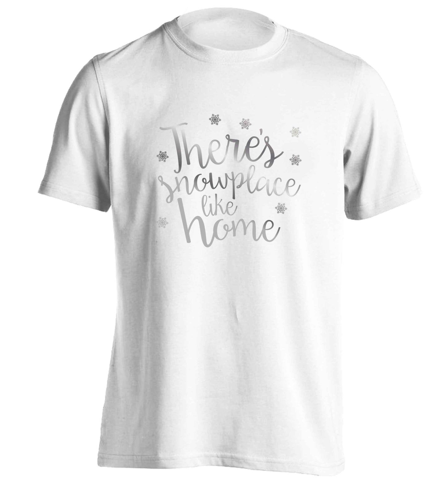 There's snowplace like home - metallic silver adults unisex white Tshirt 2XL
