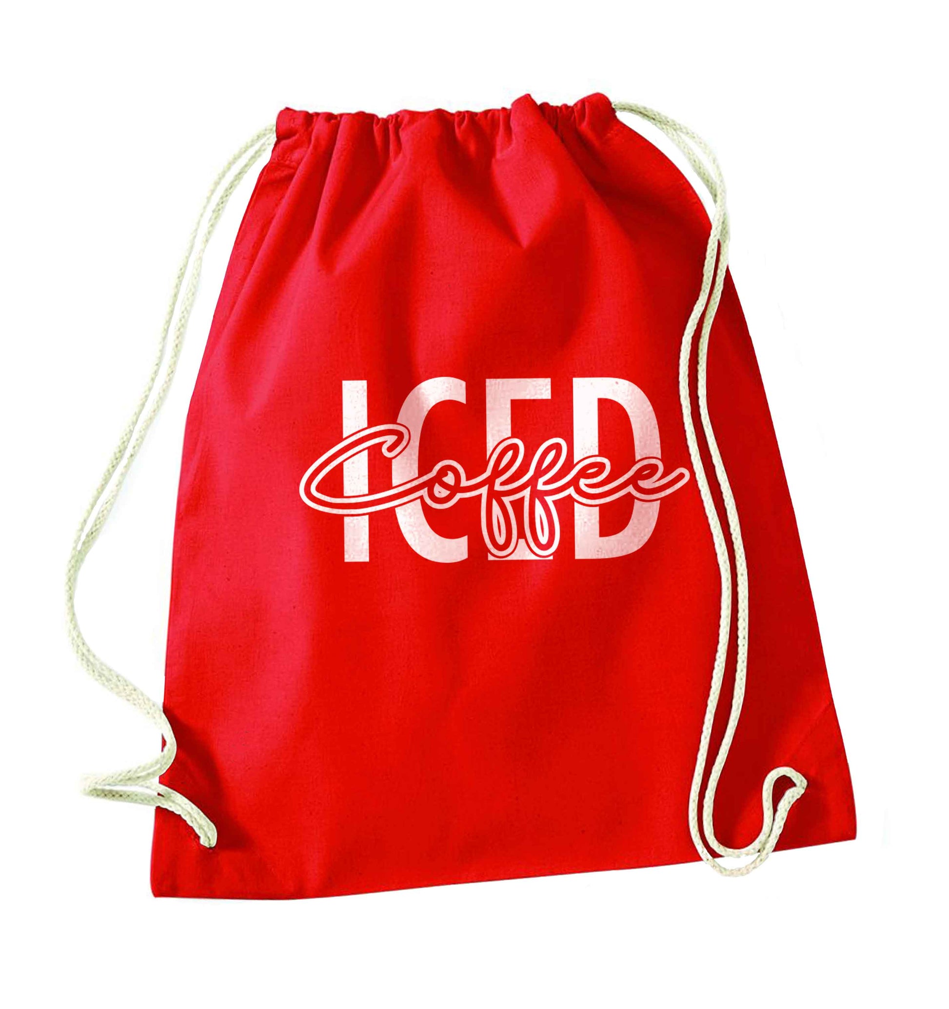 Iced Coffee red drawstring bag 