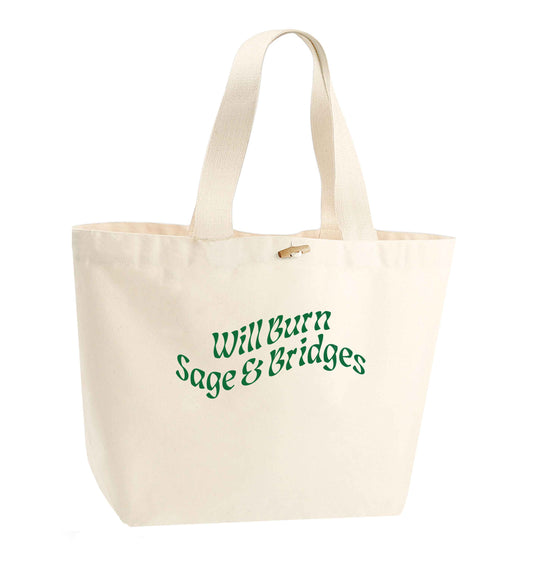 Will burn bridges and sage organic cotton premium tote bag with wooden toggle in natural