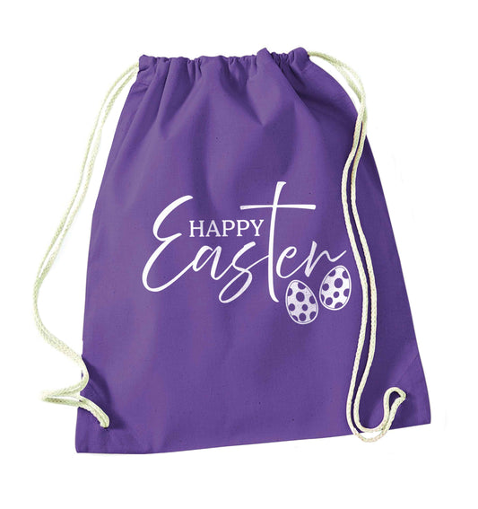 Happy Easter purple drawstring bag