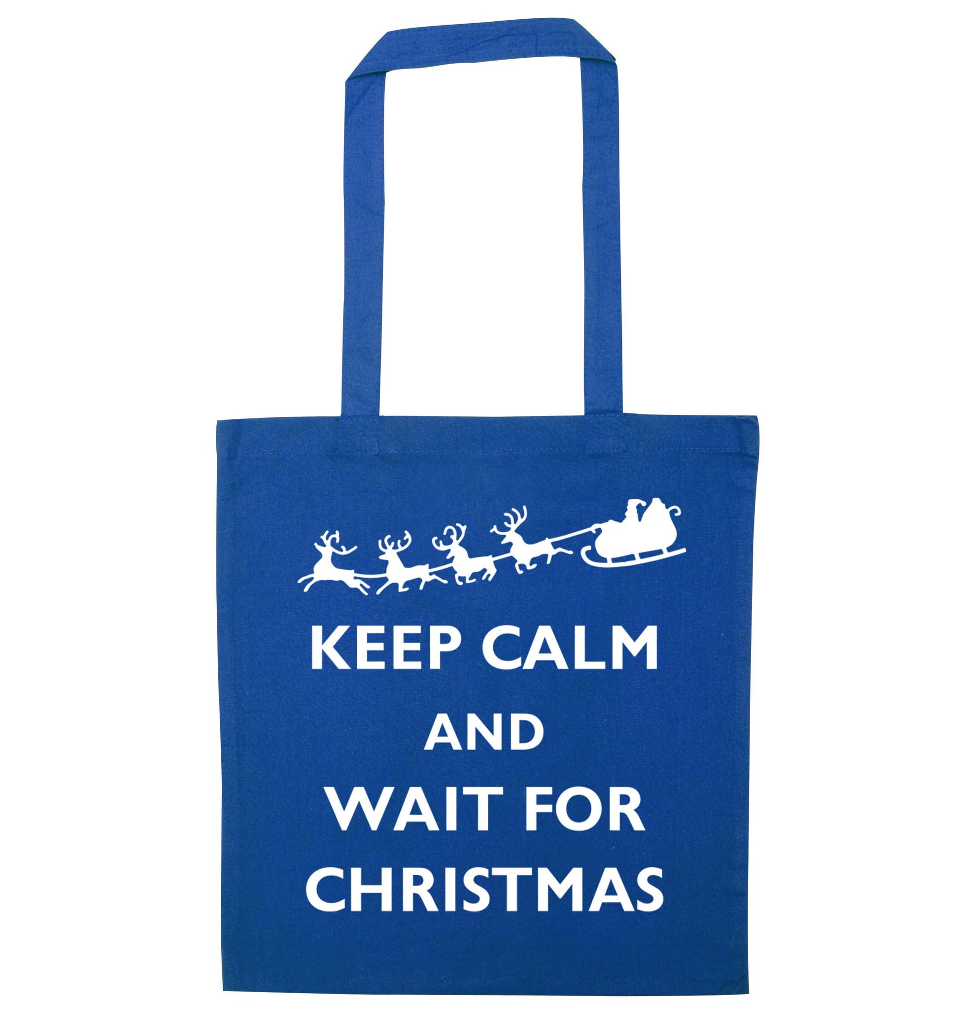 Keep calm and wait for Christmas blue tote bag