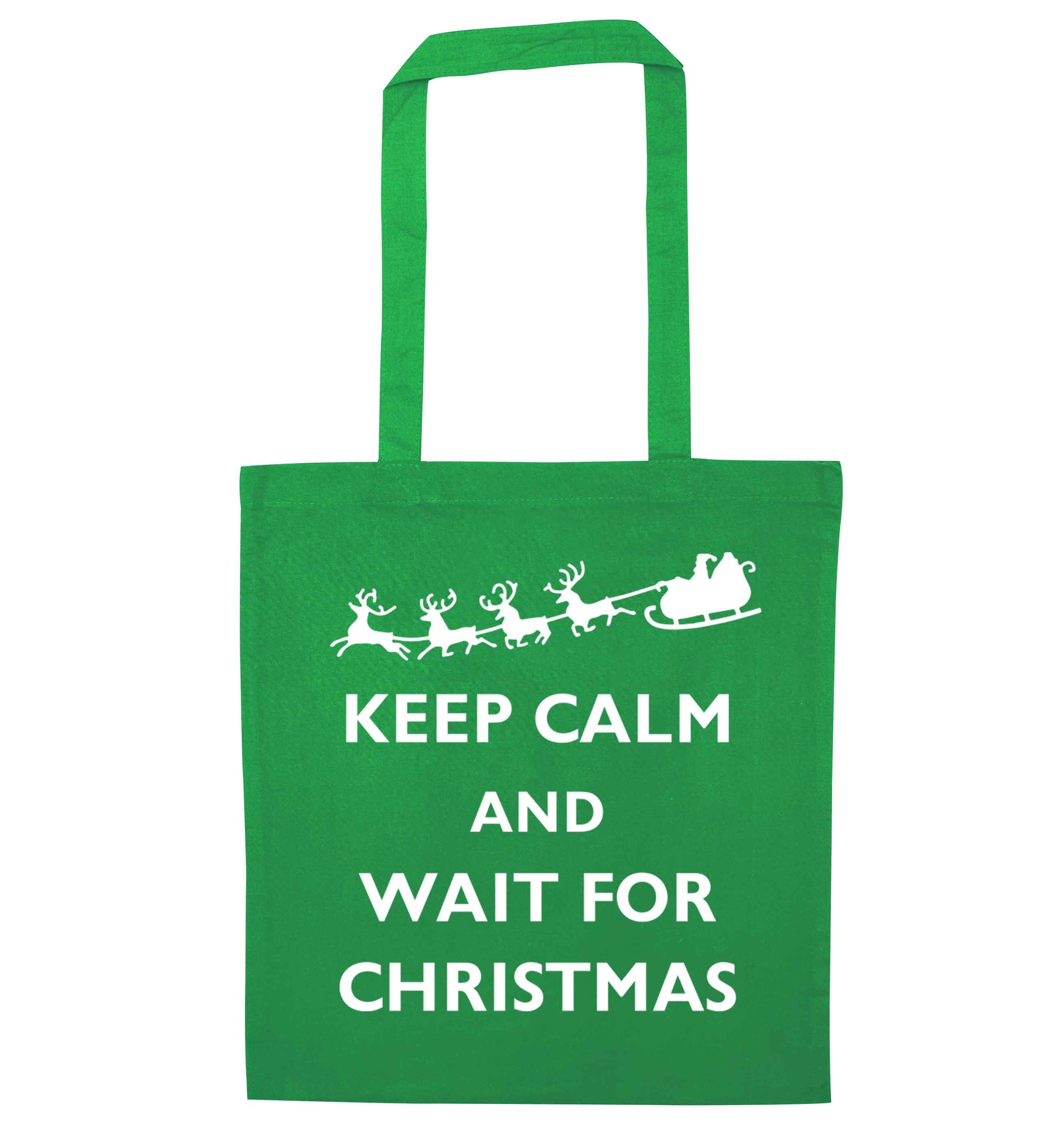 Keep calm and wait for Christmas green tote bag