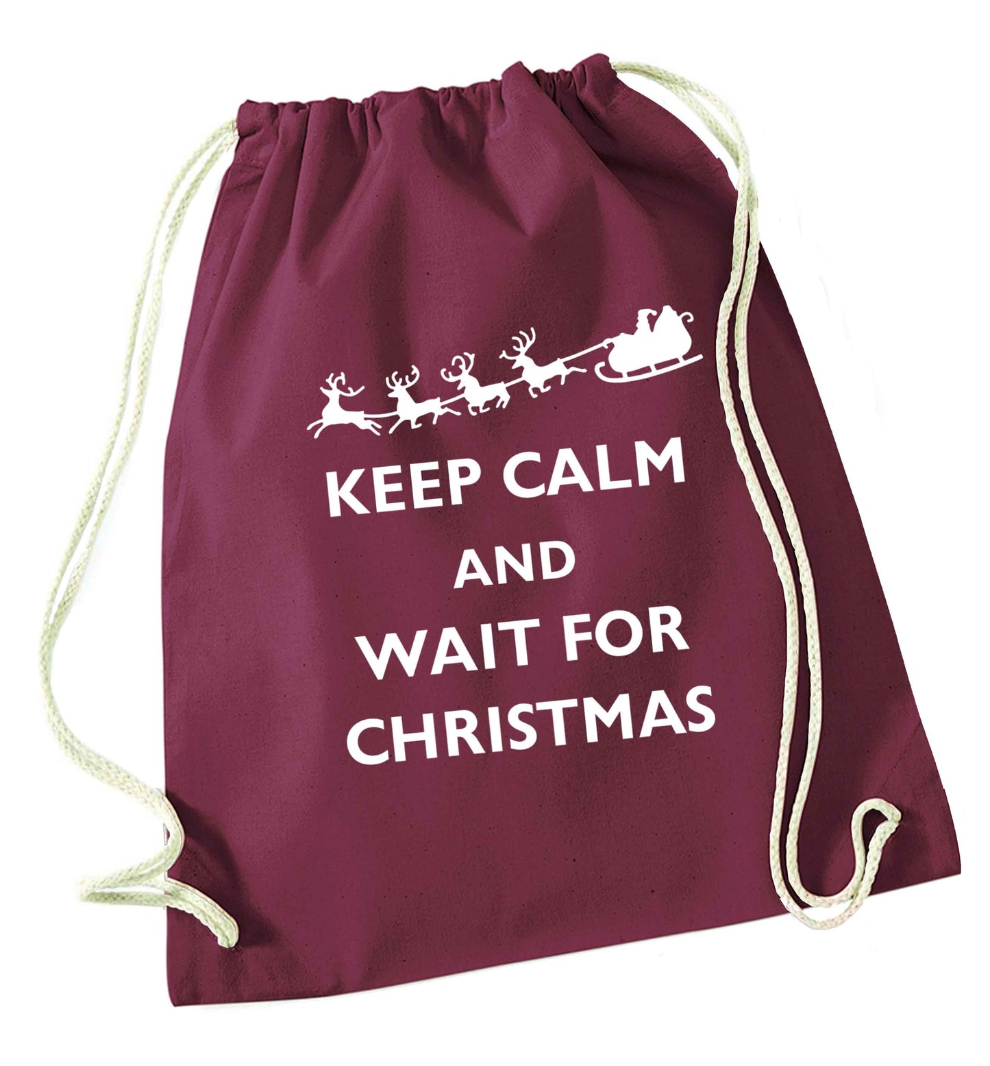 Keep calm and wait for Christmas maroon drawstring bag
