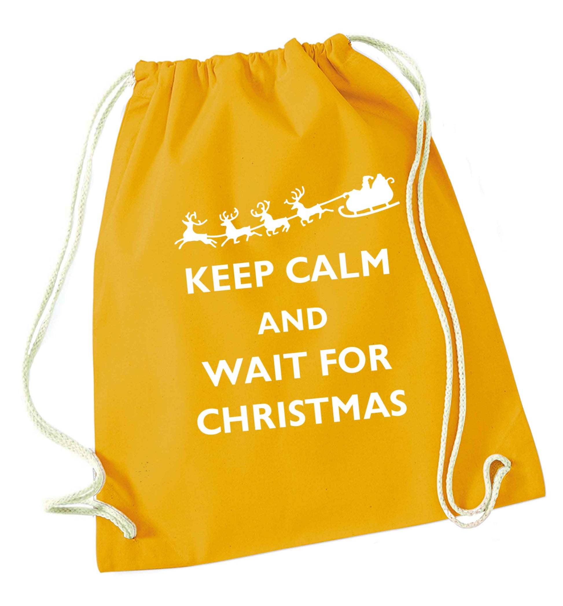 Keep calm and wait for Christmas mustard drawstring bag