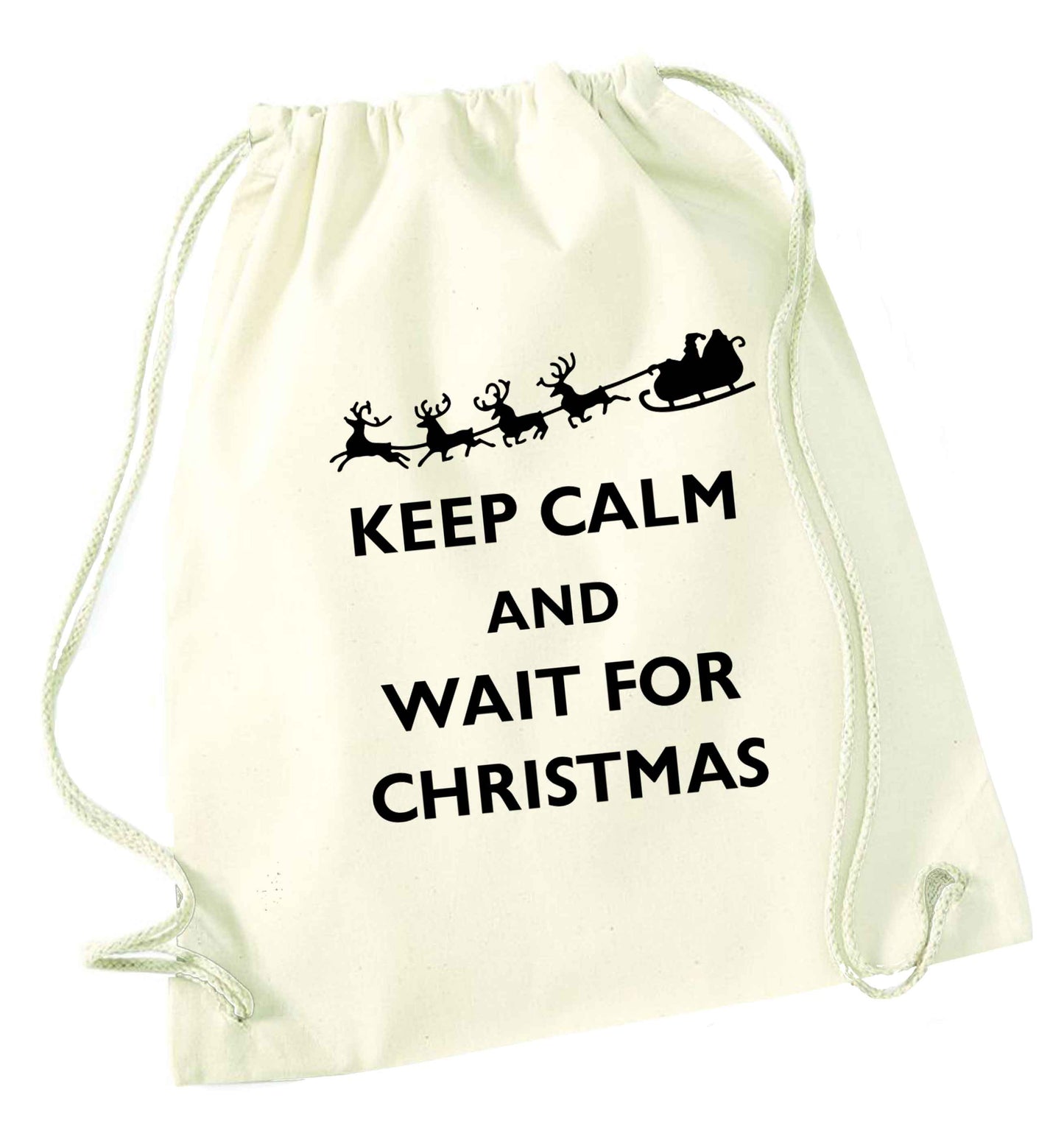 Keep calm and wait for Christmas natural drawstring bag
