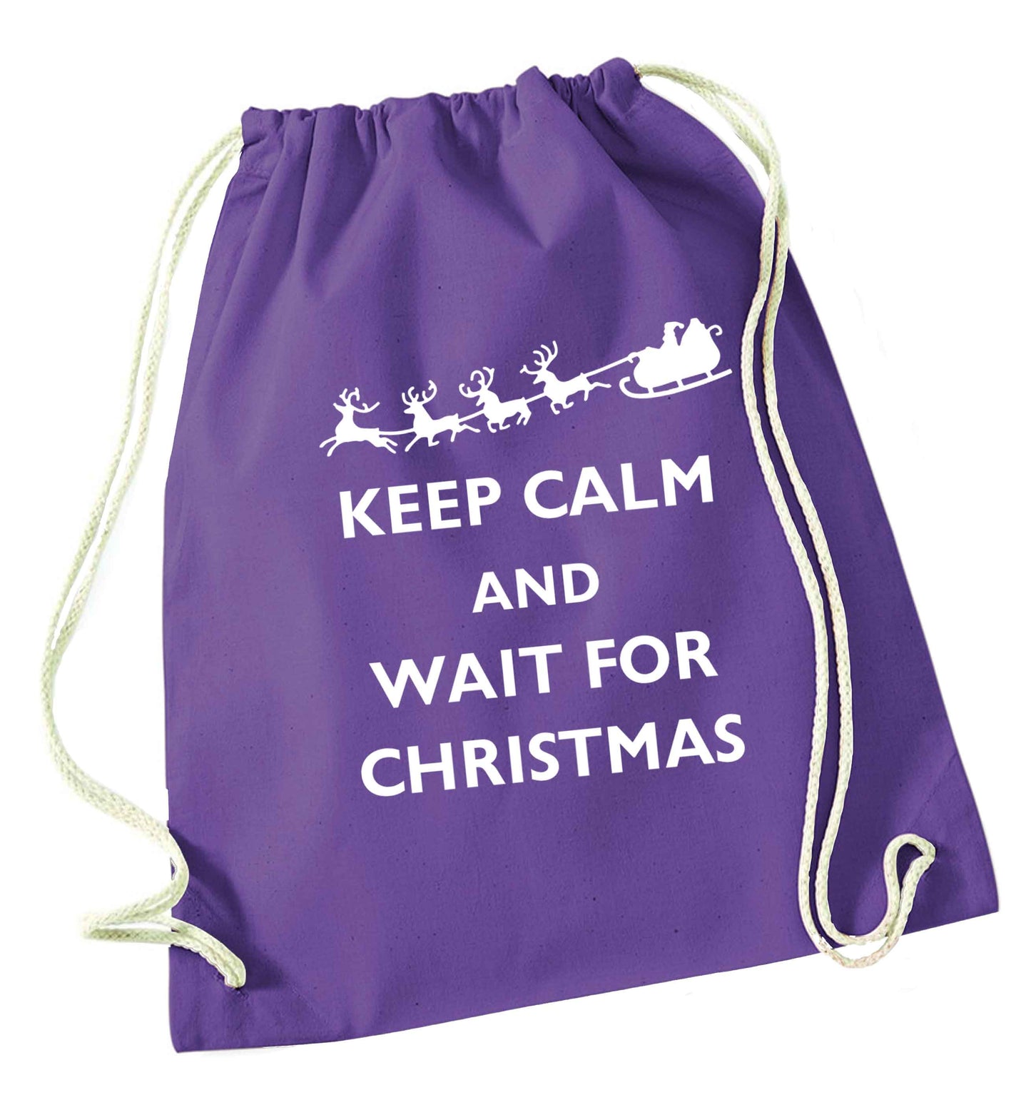 Keep calm and wait for Christmas purple drawstring bag