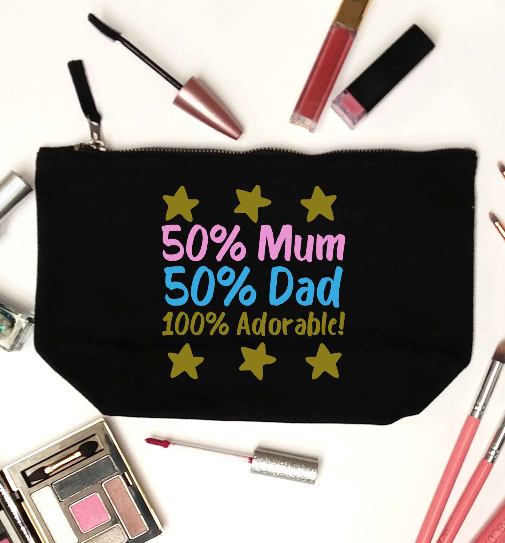 50% mum 50% dad 100% adorable black makeup bag