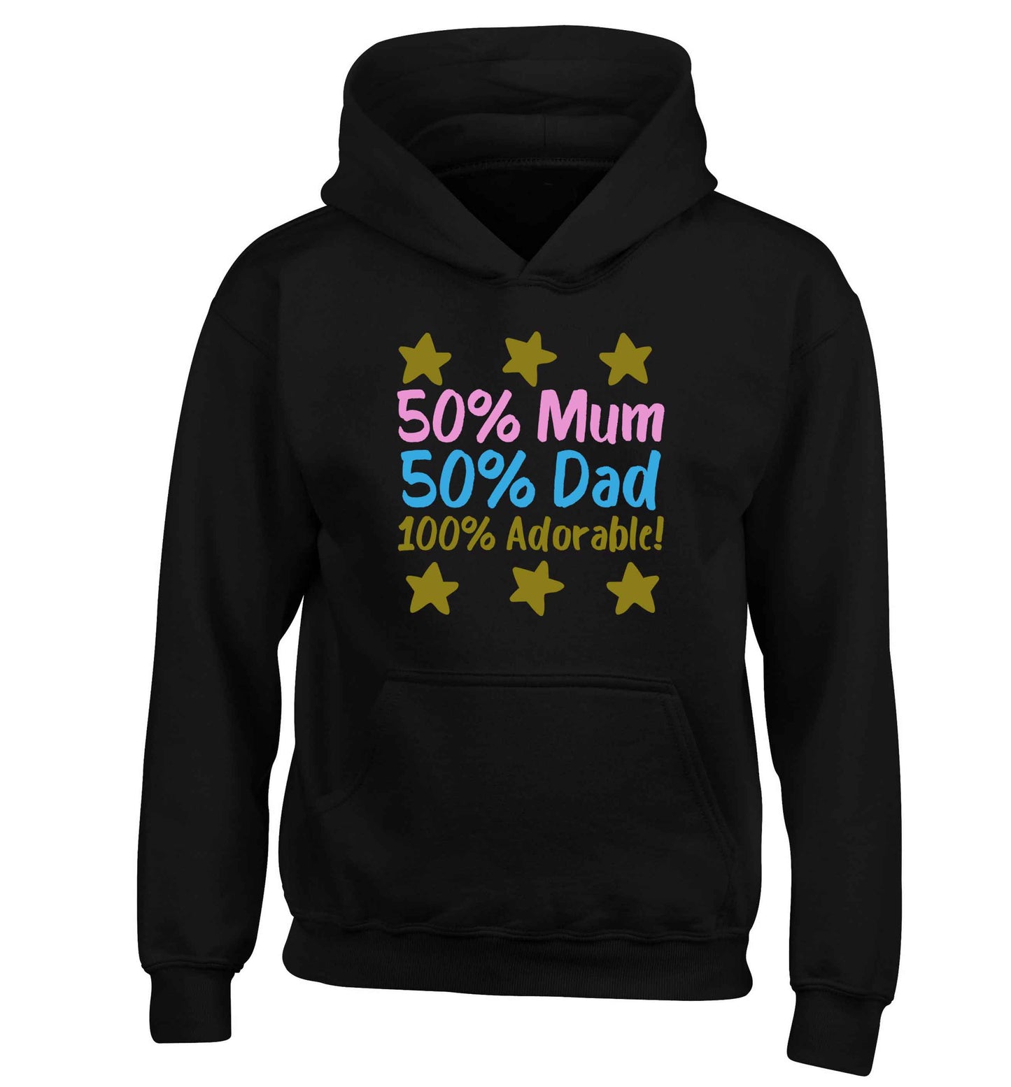 50% mum 50% dad 100% adorable children's black hoodie 12-13 Years