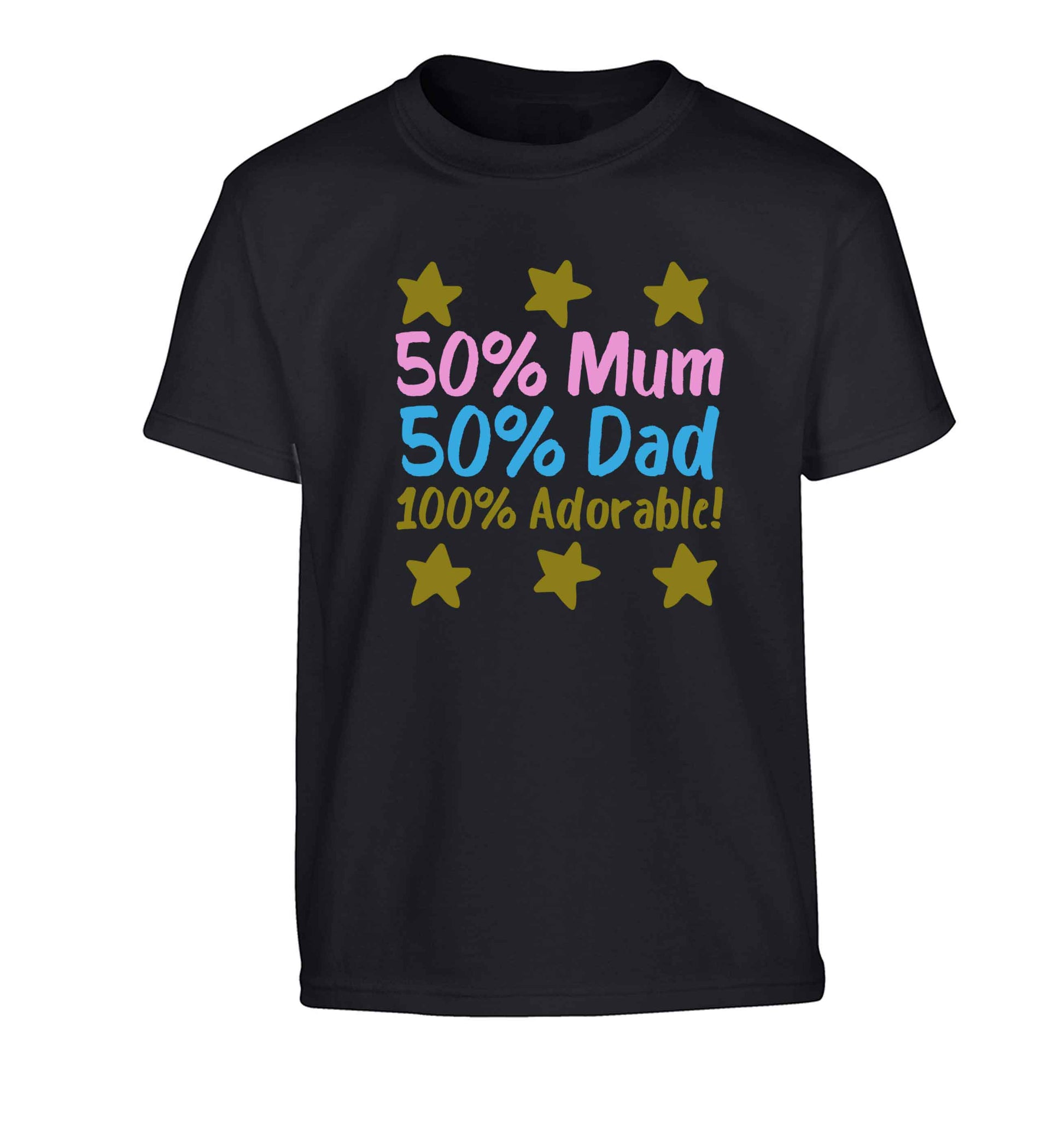 50% mum 50% dad 100% adorable Children's black Tshirt 12-13 Years