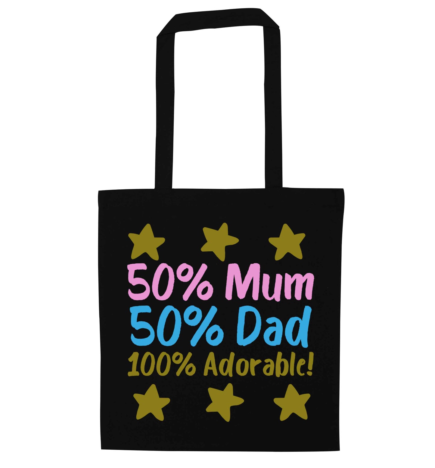 50% mum 50% dad 100% adorable black tote bag