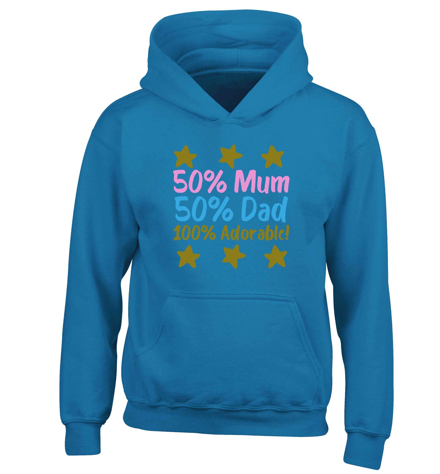 50% mum 50% dad 100% adorable children's blue hoodie 12-13 Years