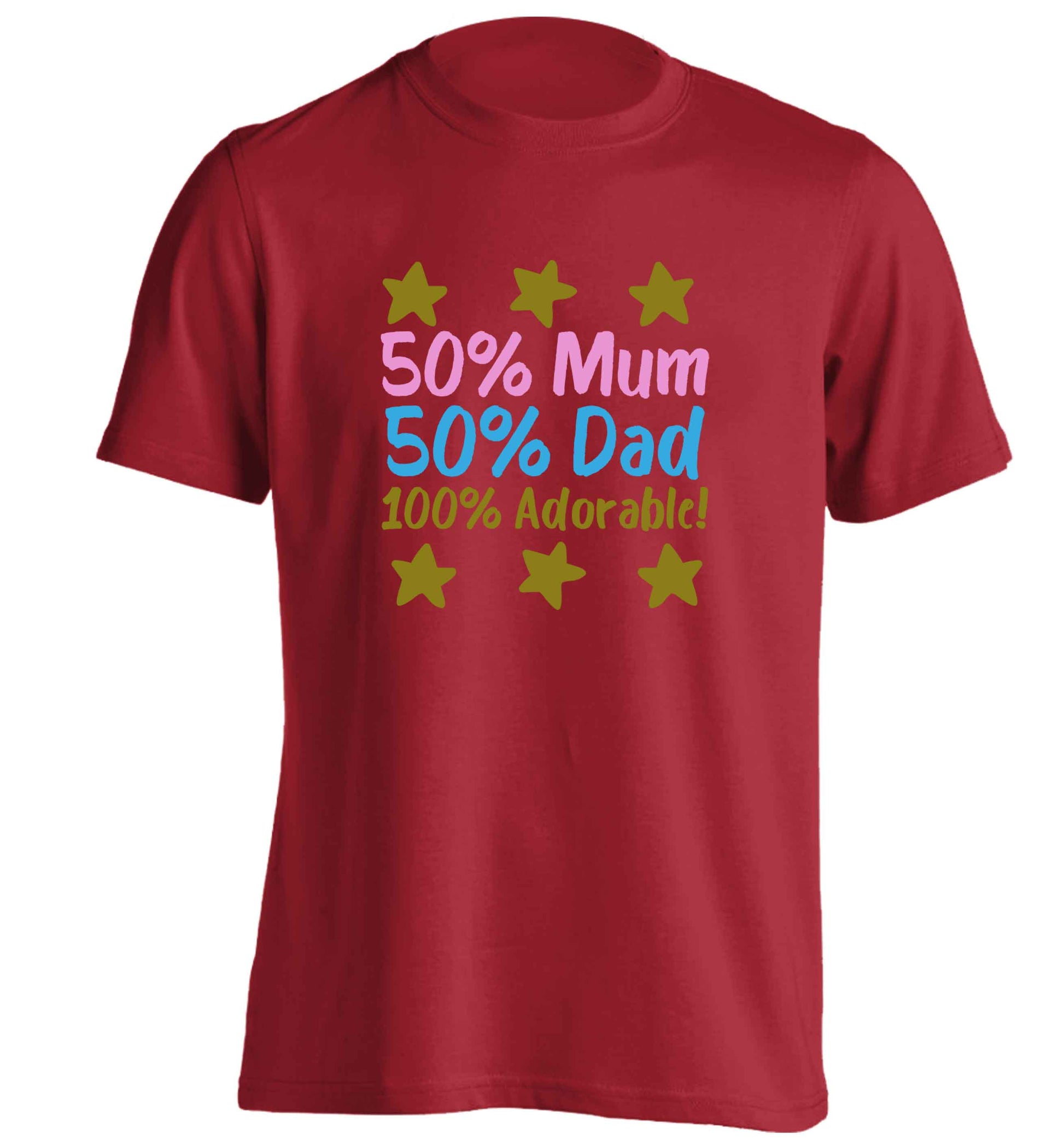 50% mum 50% dad 100% adorable adults unisex red Tshirt 2XL