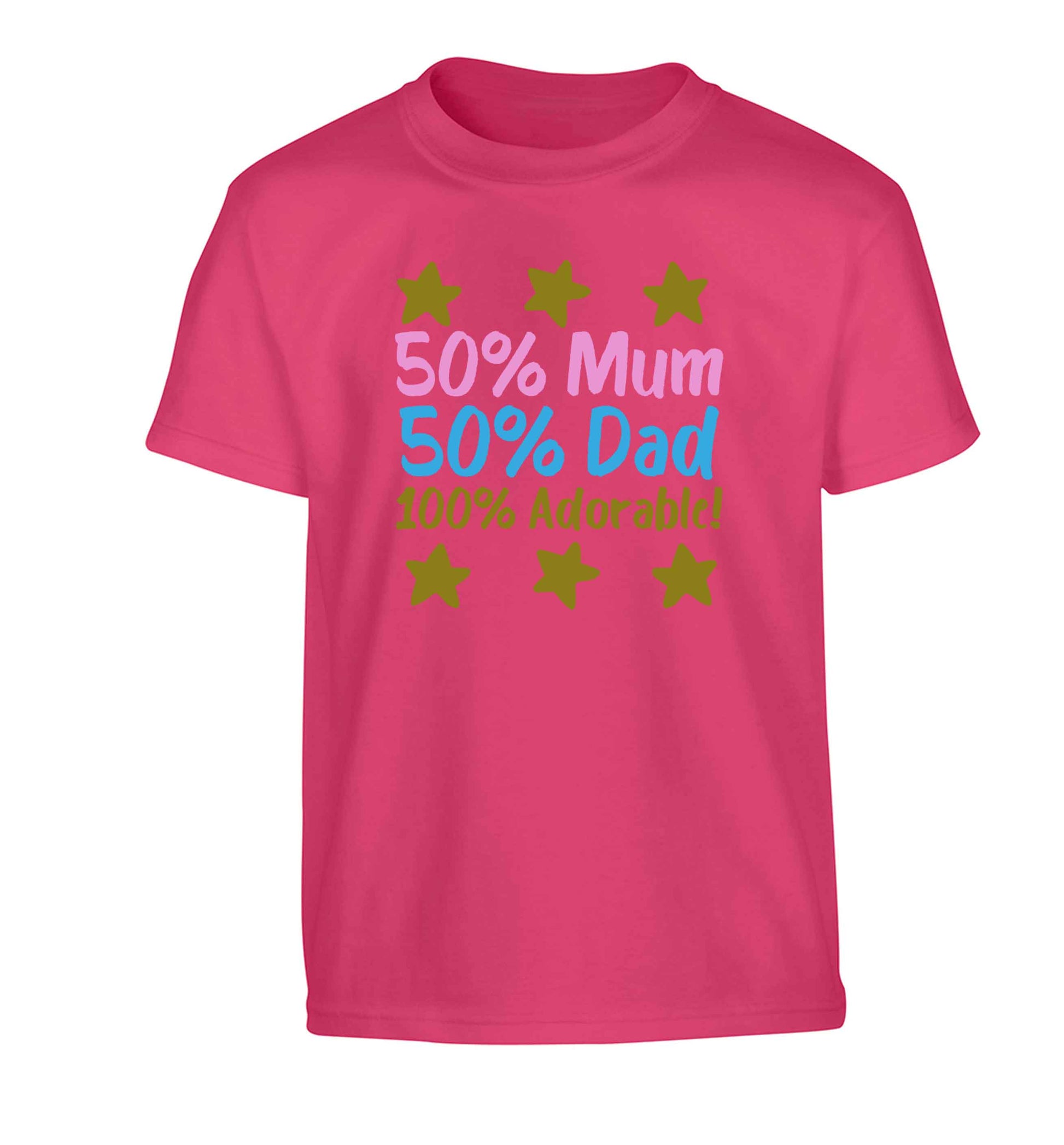 50% mum 50% dad 100% adorable Children's pink Tshirt 12-13 Years