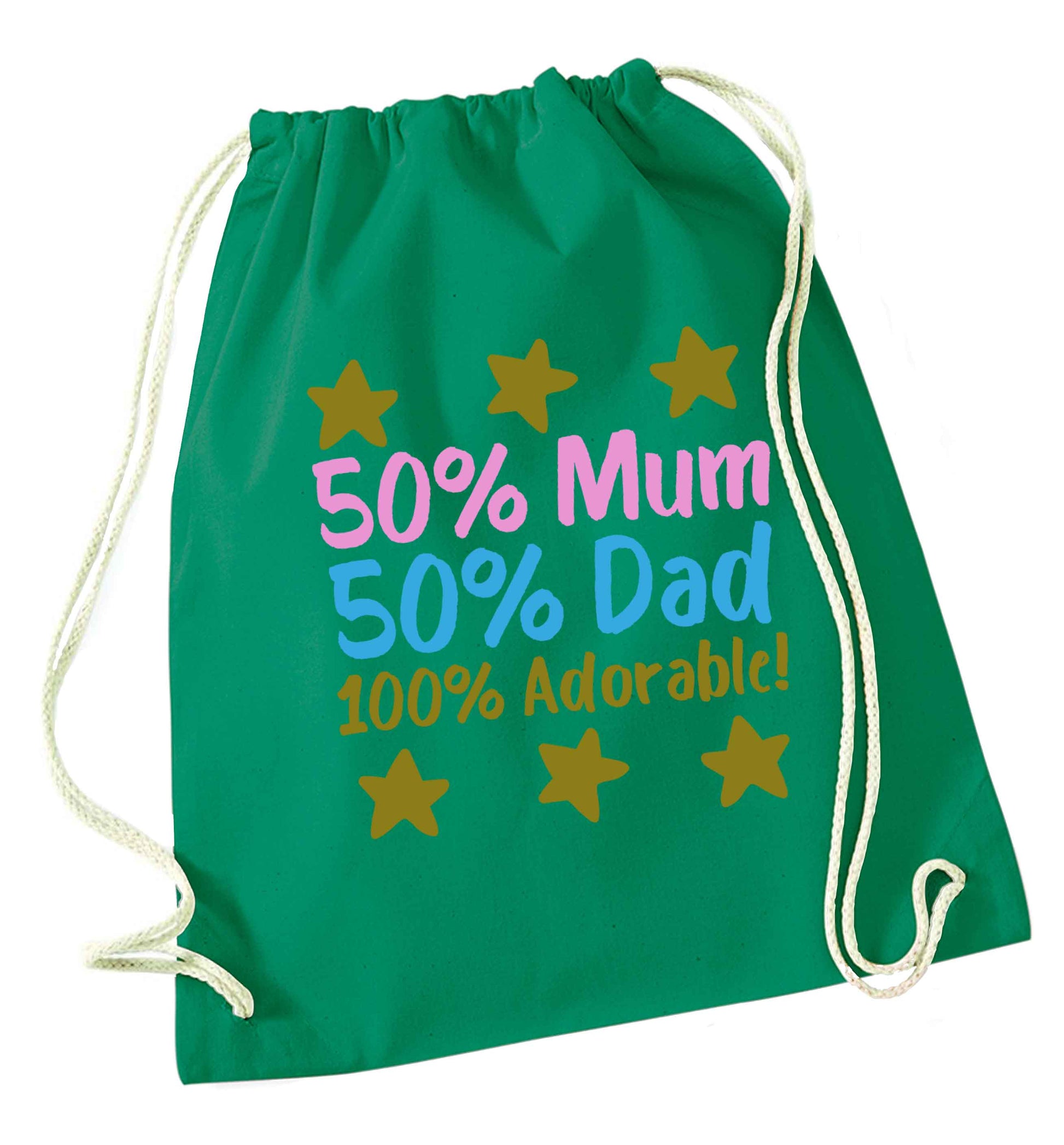 50% mum 50% dad 100% adorable green drawstring bag