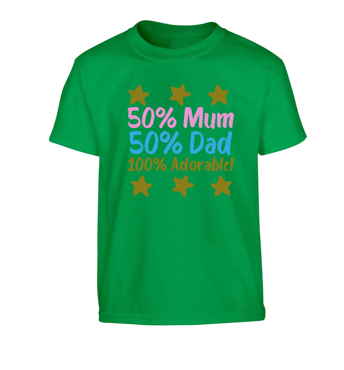 50% mum 50% dad 100% adorable Children's green Tshirt 12-13 Years