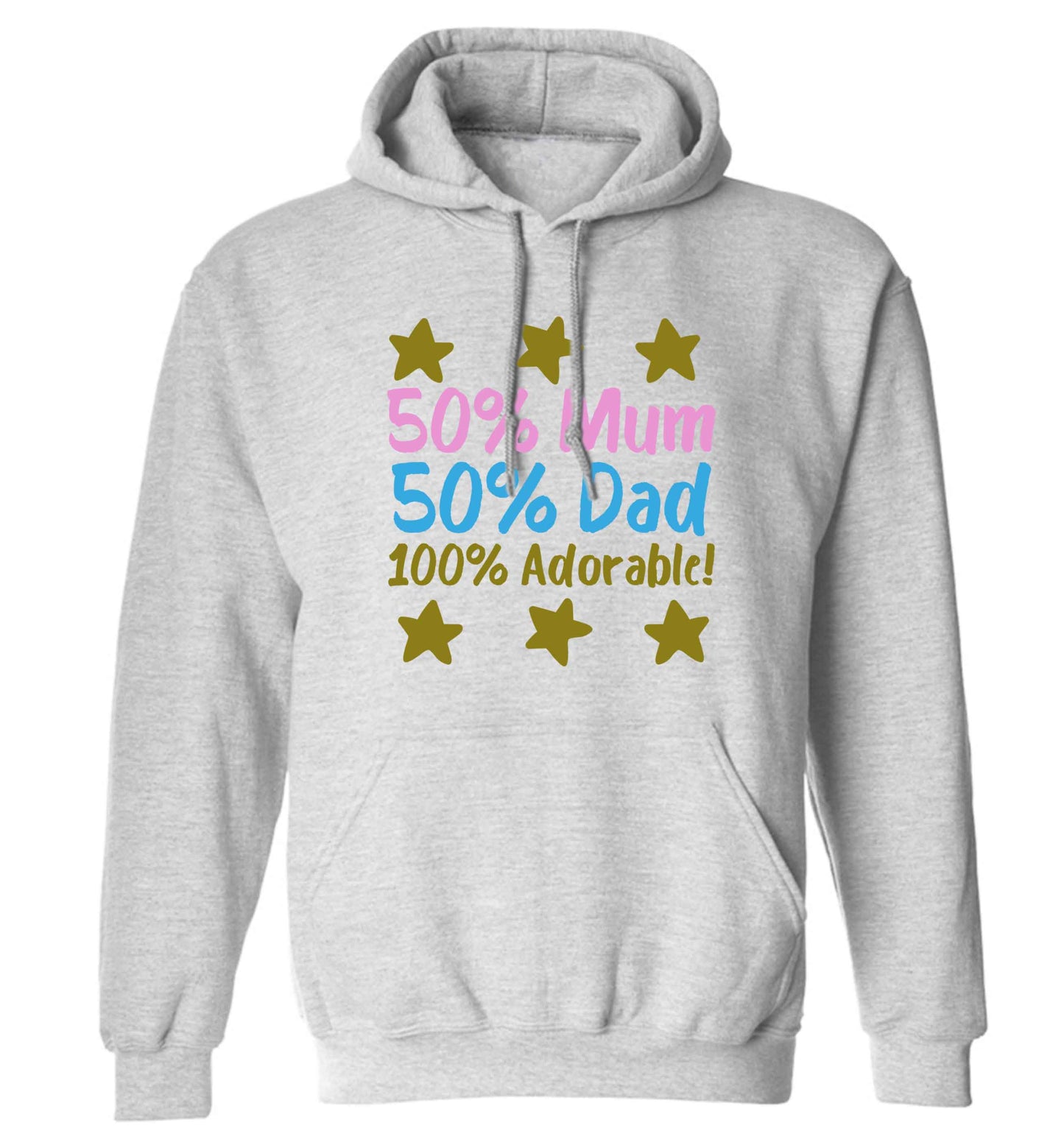 50% mum 50% dad 100% adorable adults unisex grey hoodie 2XL
