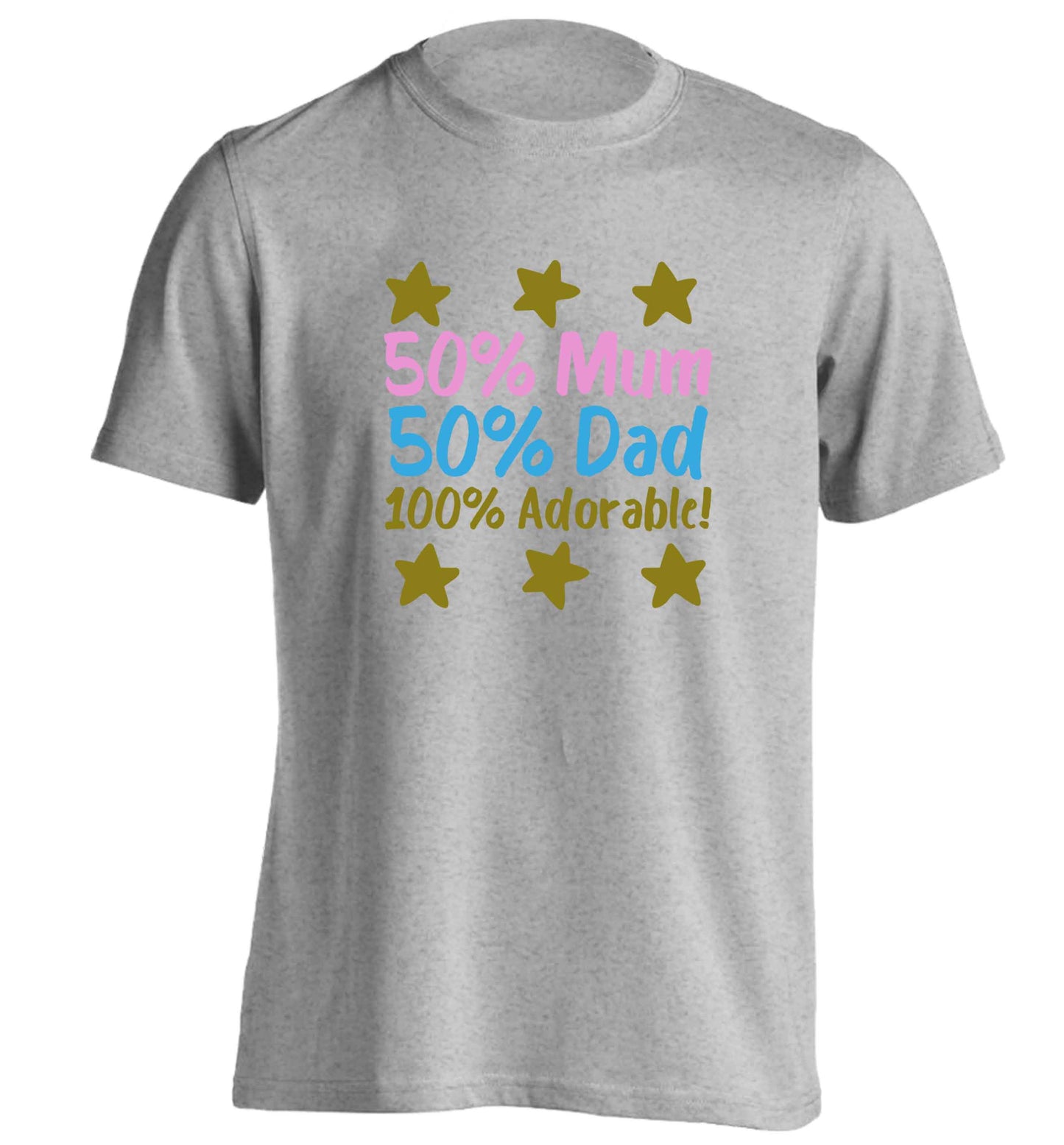 50% mum 50% dad 100% adorable adults unisex grey Tshirt 2XL