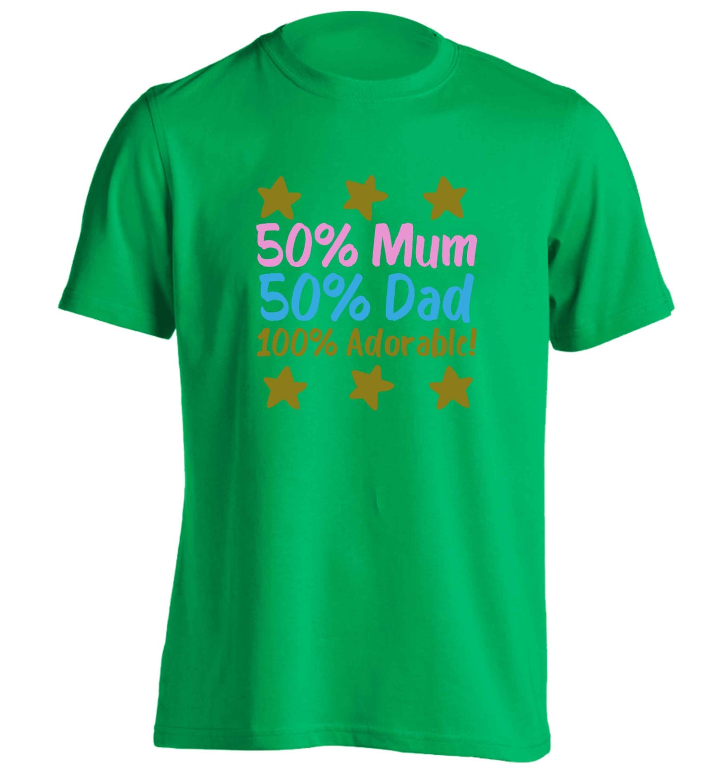 50% mum 50% dad 100% adorable adults unisex green Tshirt 2XL