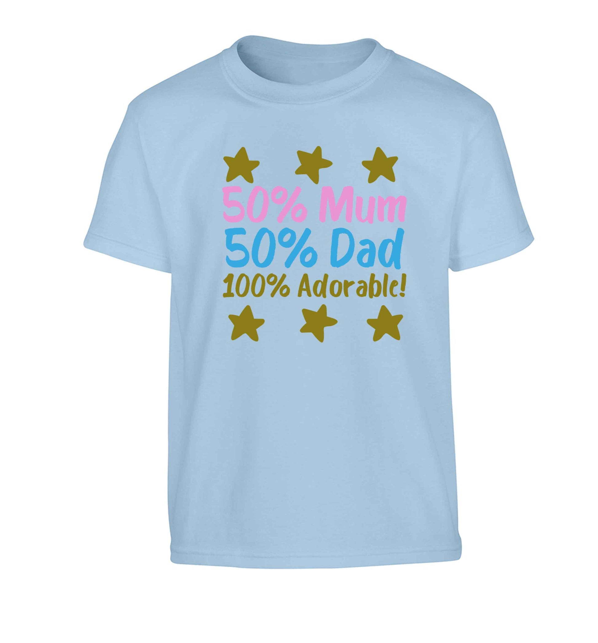 50% mum 50% dad 100% adorable Children's light blue Tshirt 12-13 Years