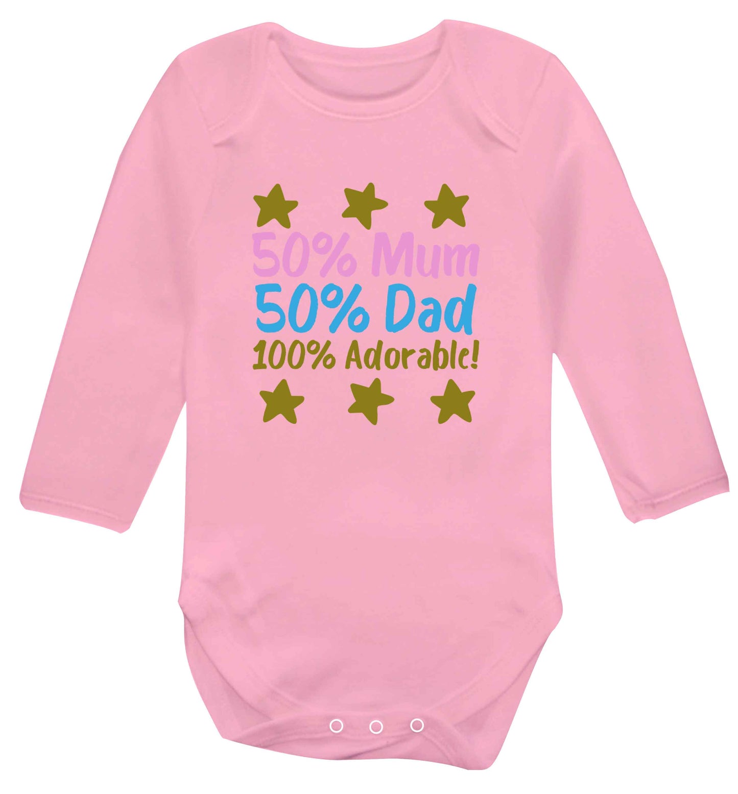 50% mum 50% dad 100% adorable baby vest long sleeved pale pink 6-12 months