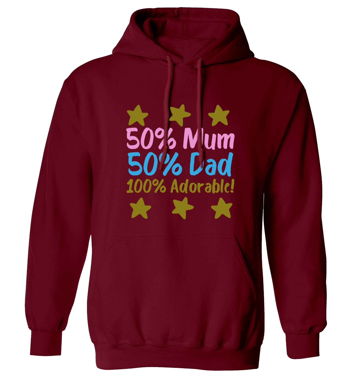 50% mum 50% dad 100% adorable adults unisex maroon hoodie 2XL