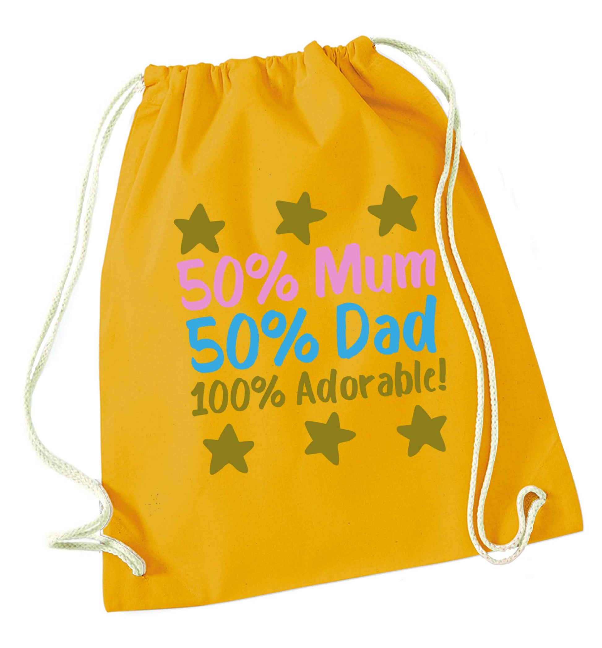 50% mum 50% dad 100% adorable mustard drawstring bag
