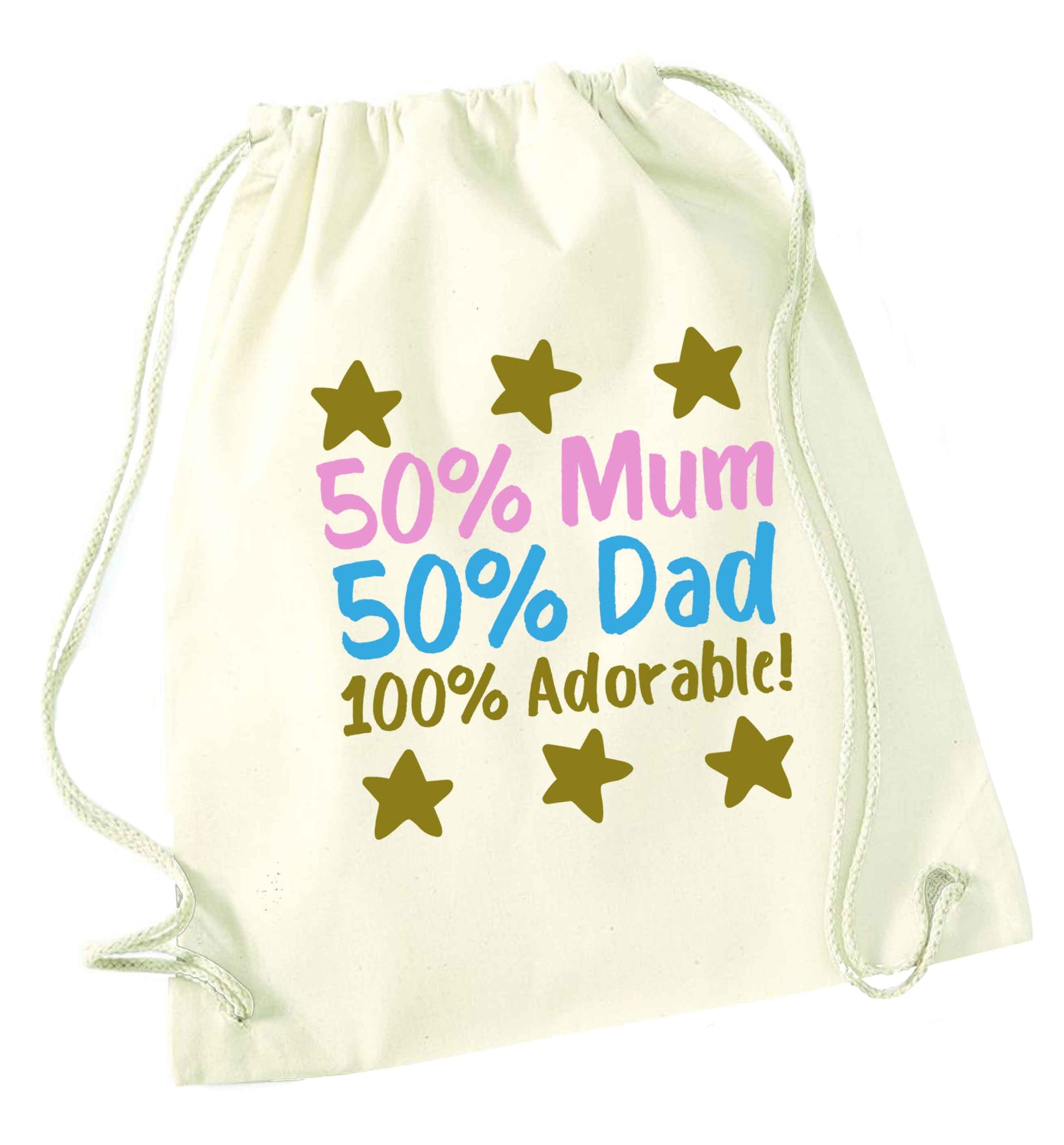 50% mum 50% dad 100% adorable natural drawstring bag
