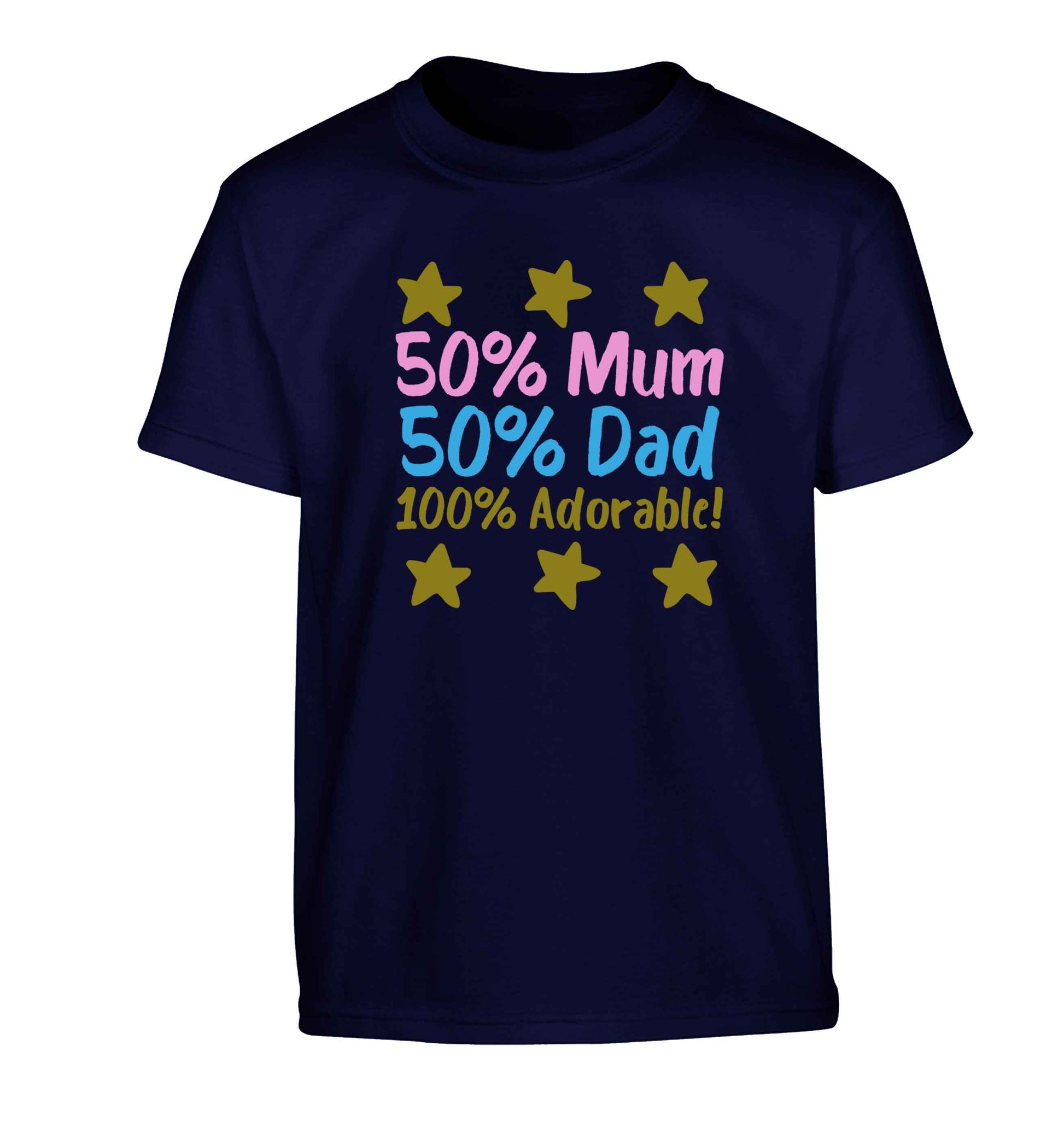 50% mum 50% dad 100% adorable Children's navy Tshirt 12-13 Years