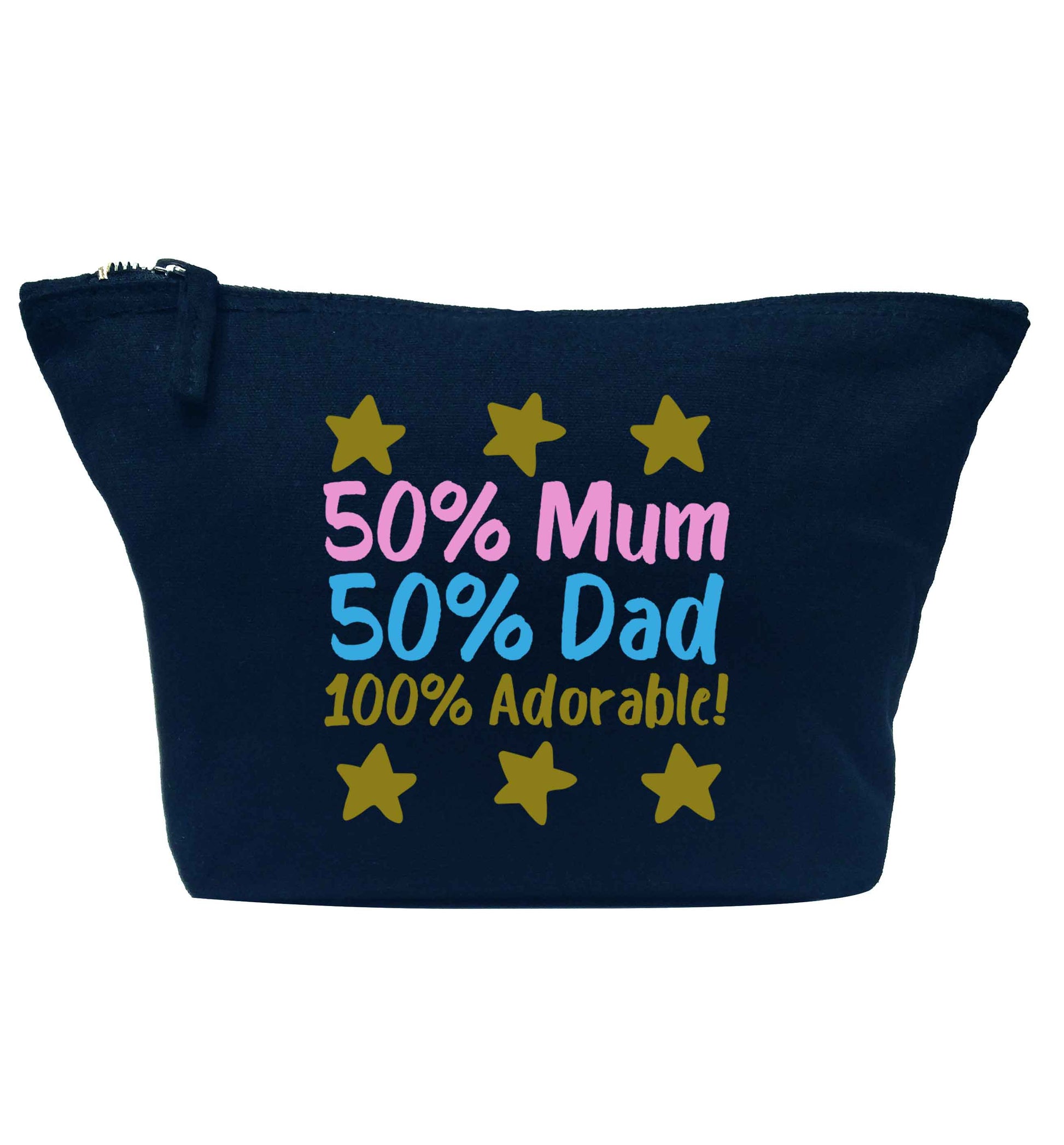 50% mum 50% dad 100% adorable navy makeup bag