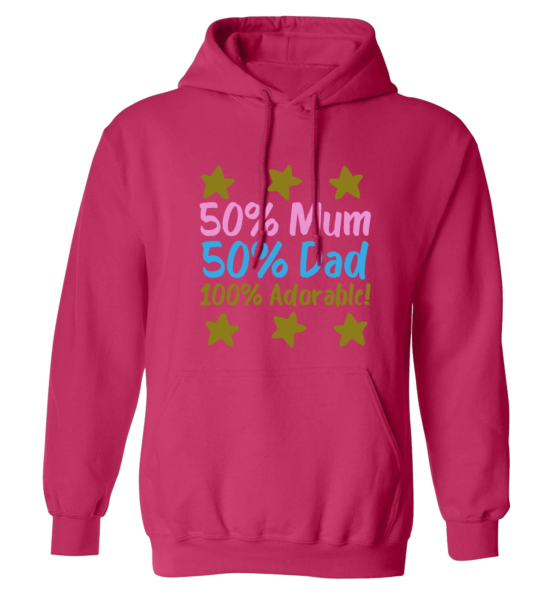 50% mum 50% dad 100% adorable adults unisex pink hoodie 2XL