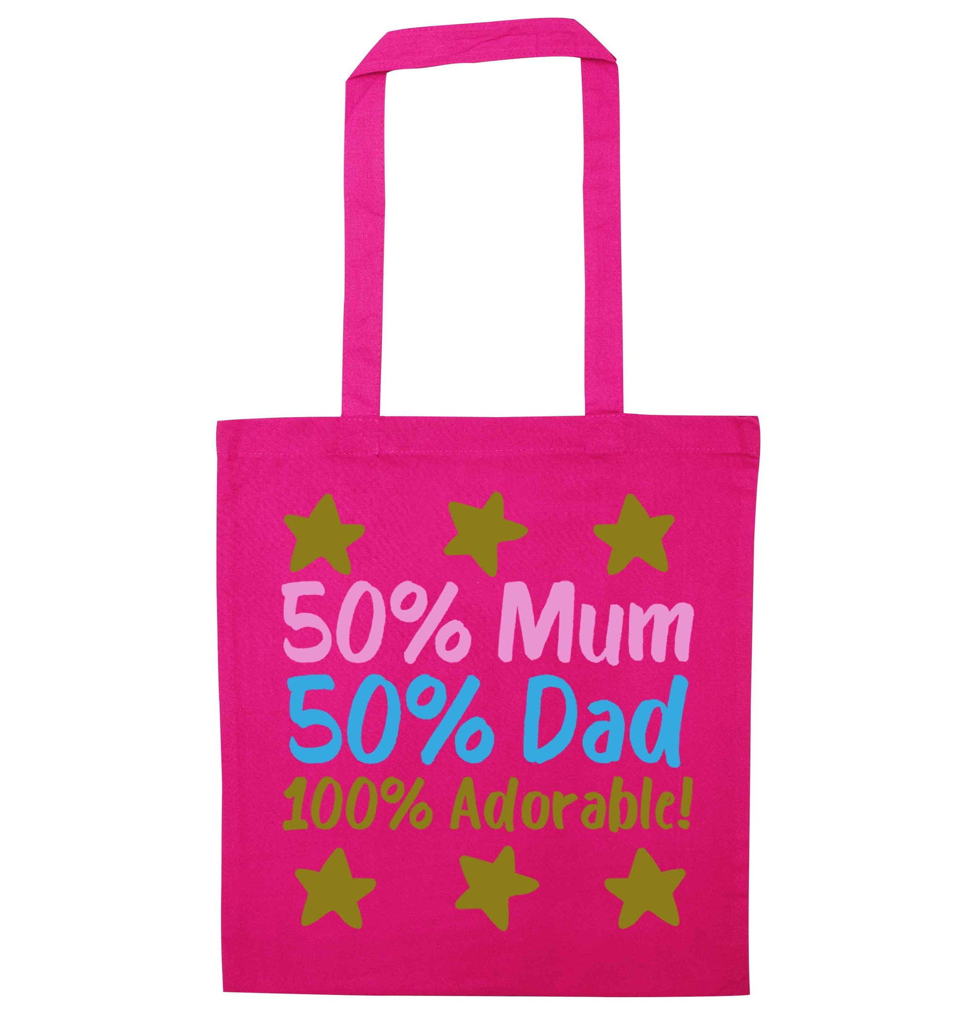 50% mum 50% dad 100% adorable pink tote bag