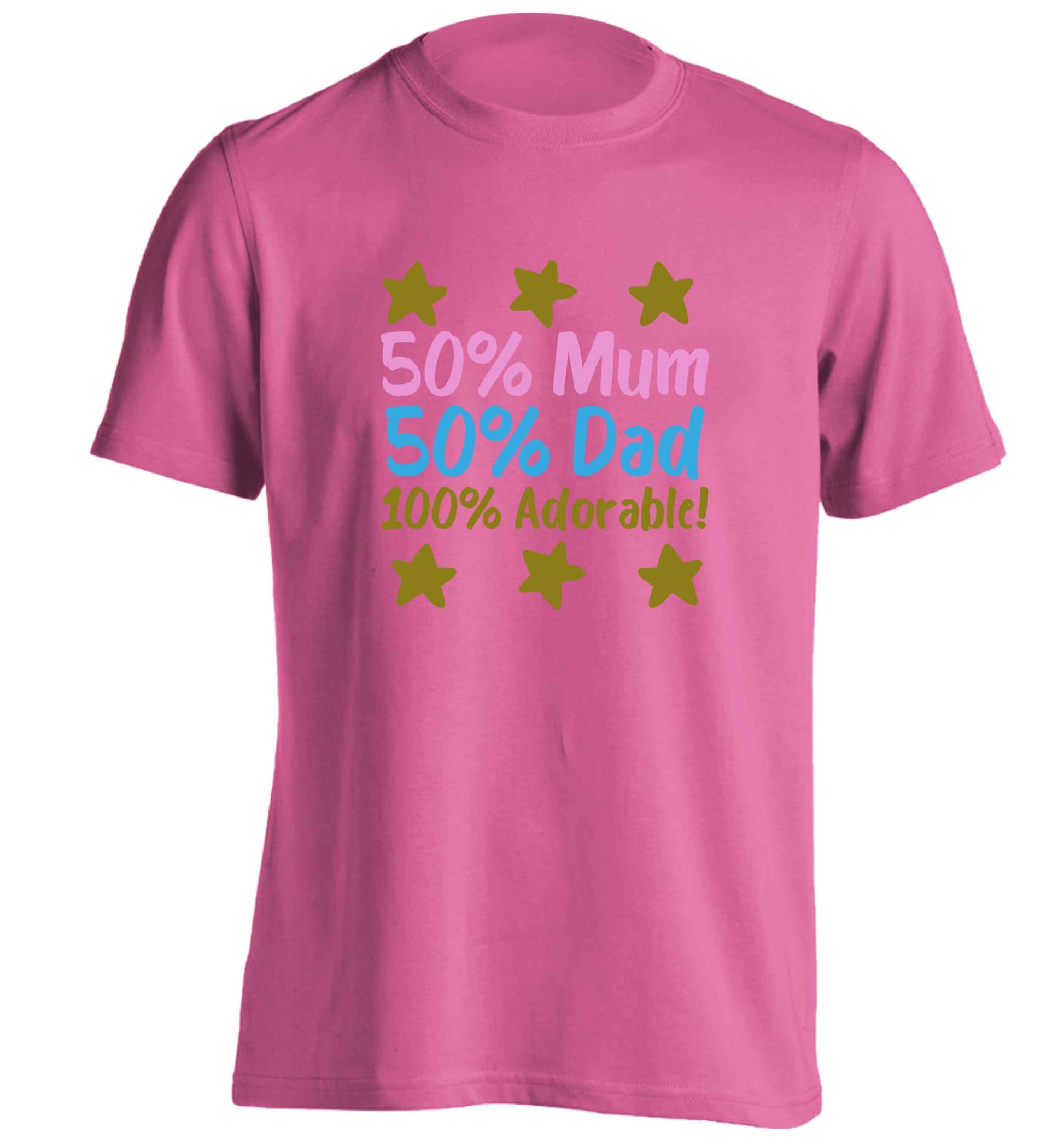 50% mum 50% dad 100% adorable adults unisex pink Tshirt 2XL