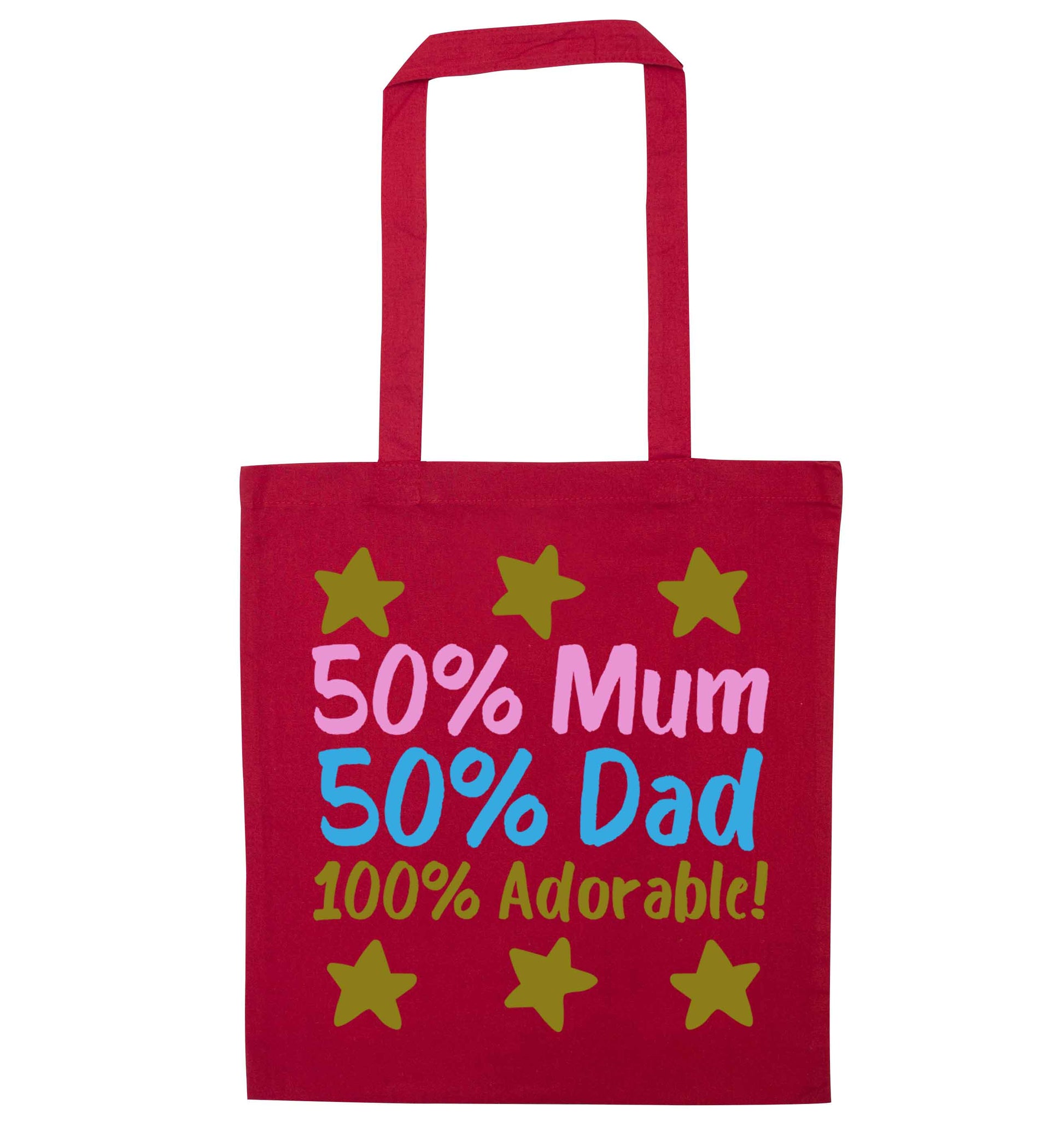 50% mum 50% dad 100% adorable red tote bag