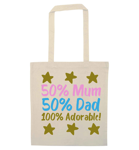 50% mum 50% dad 100% adorable natural tote bag