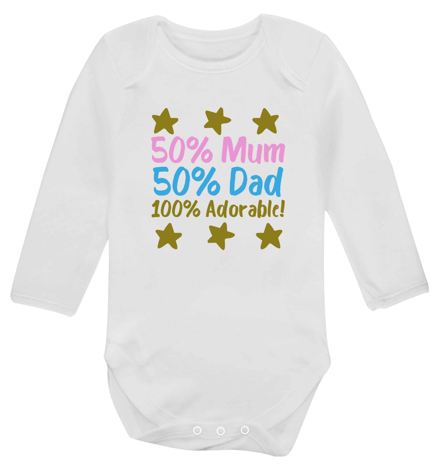 50% mum 50% dad 100% adorable baby vest long sleeved white 6-12 months