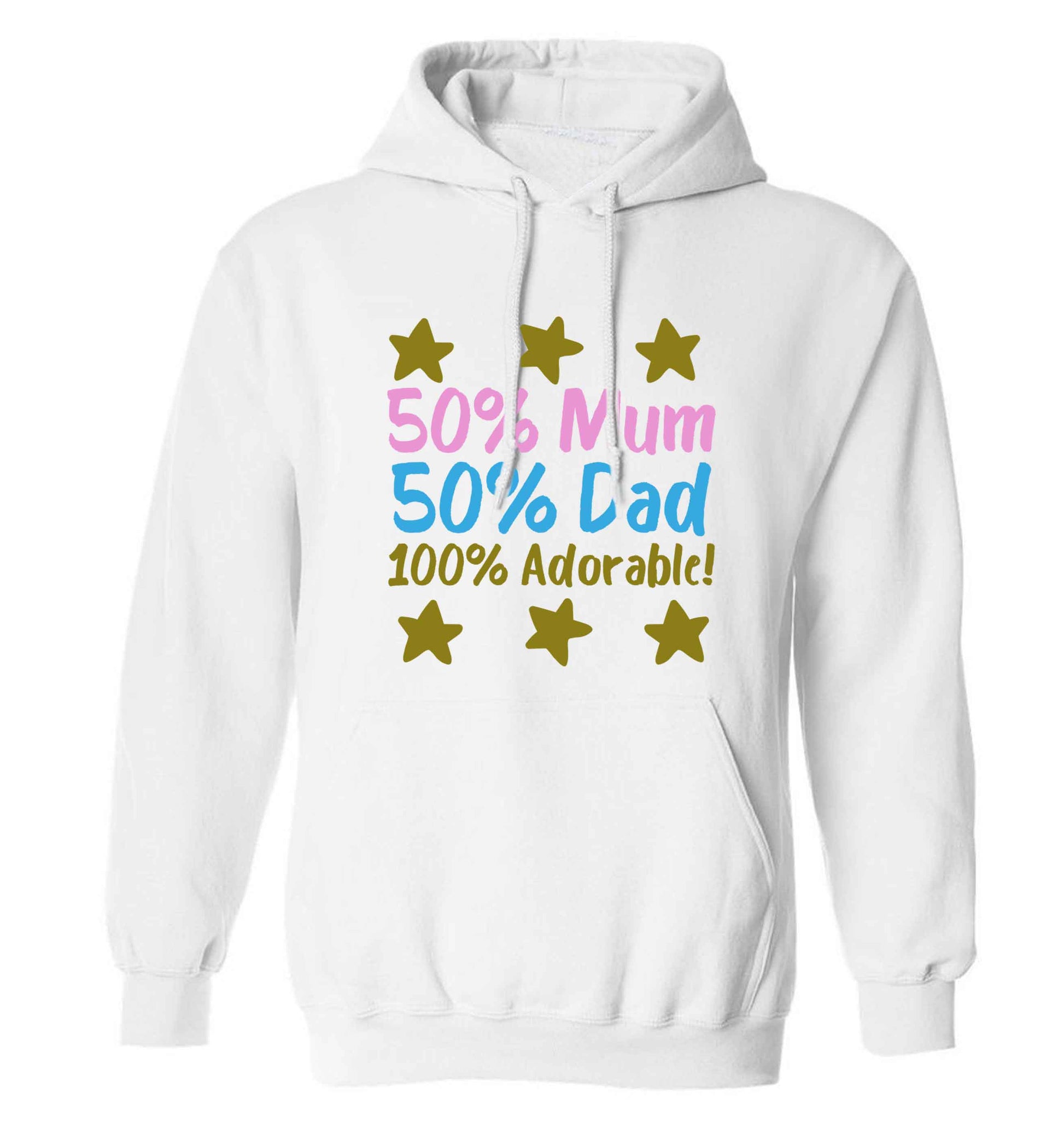 50% mum 50% dad 100% adorable adults unisex white hoodie 2XL