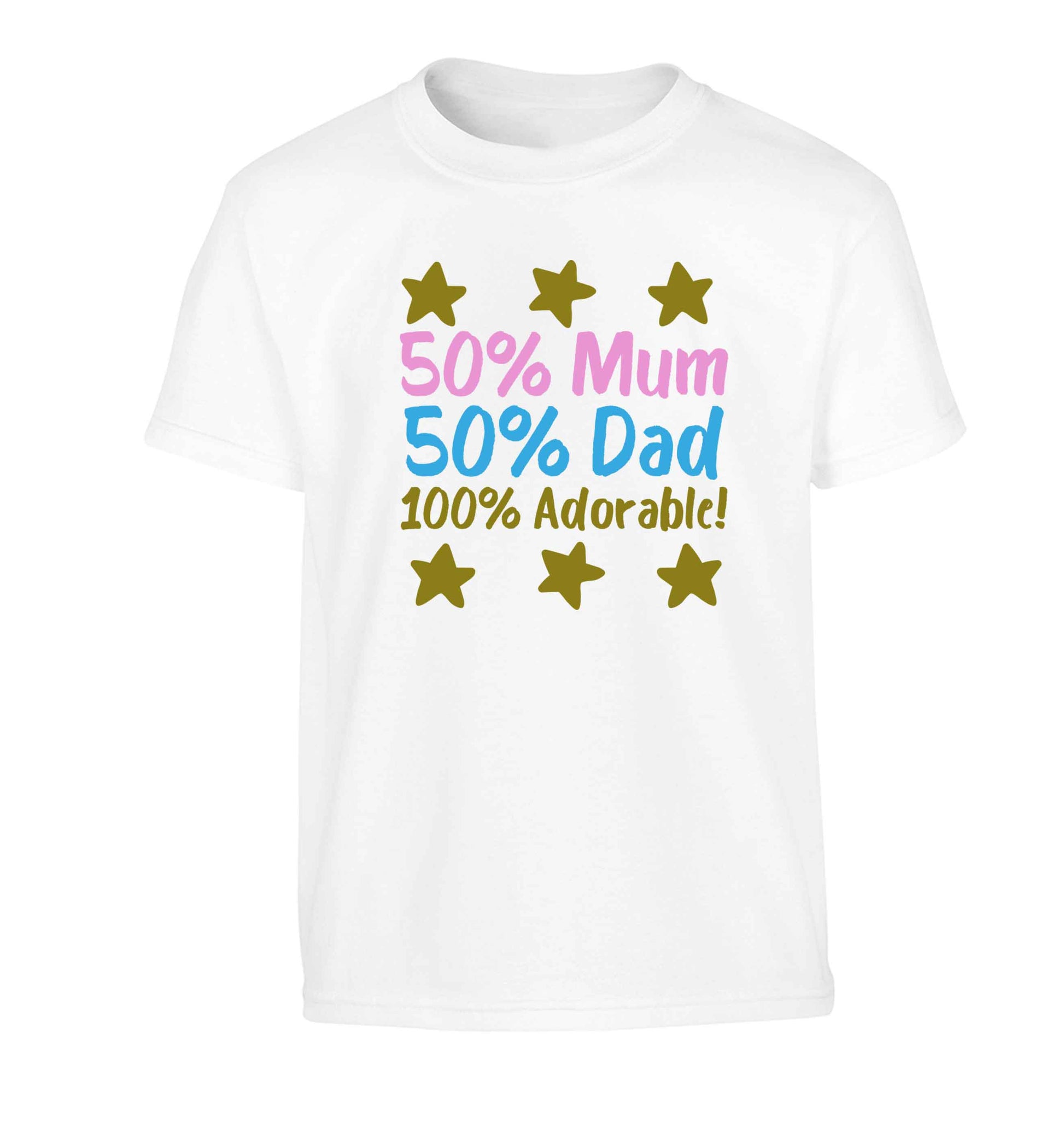 50% mum 50% dad 100% adorable Children's white Tshirt 12-13 Years