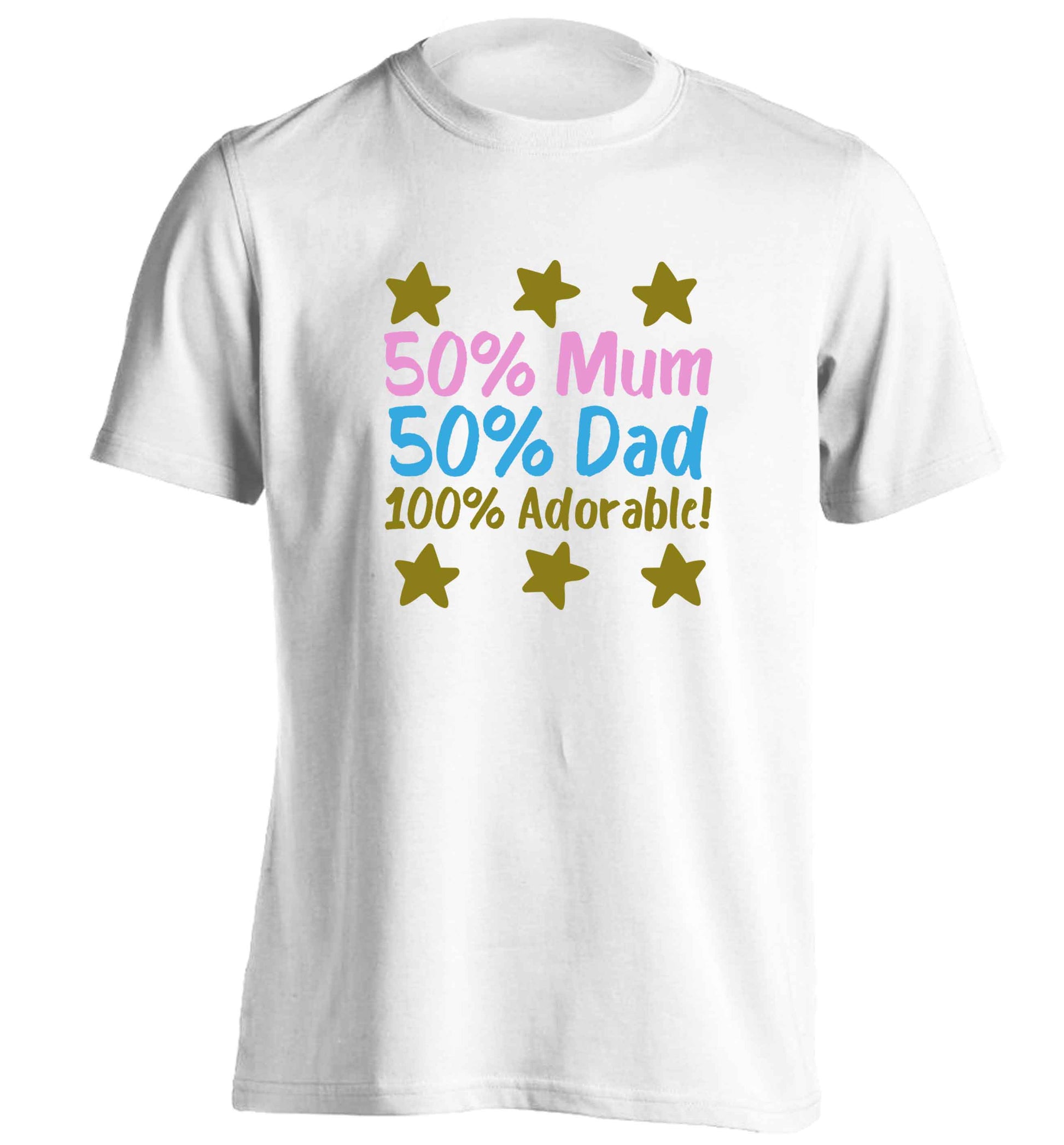 50% mum 50% dad 100% adorable adults unisex white Tshirt 2XL