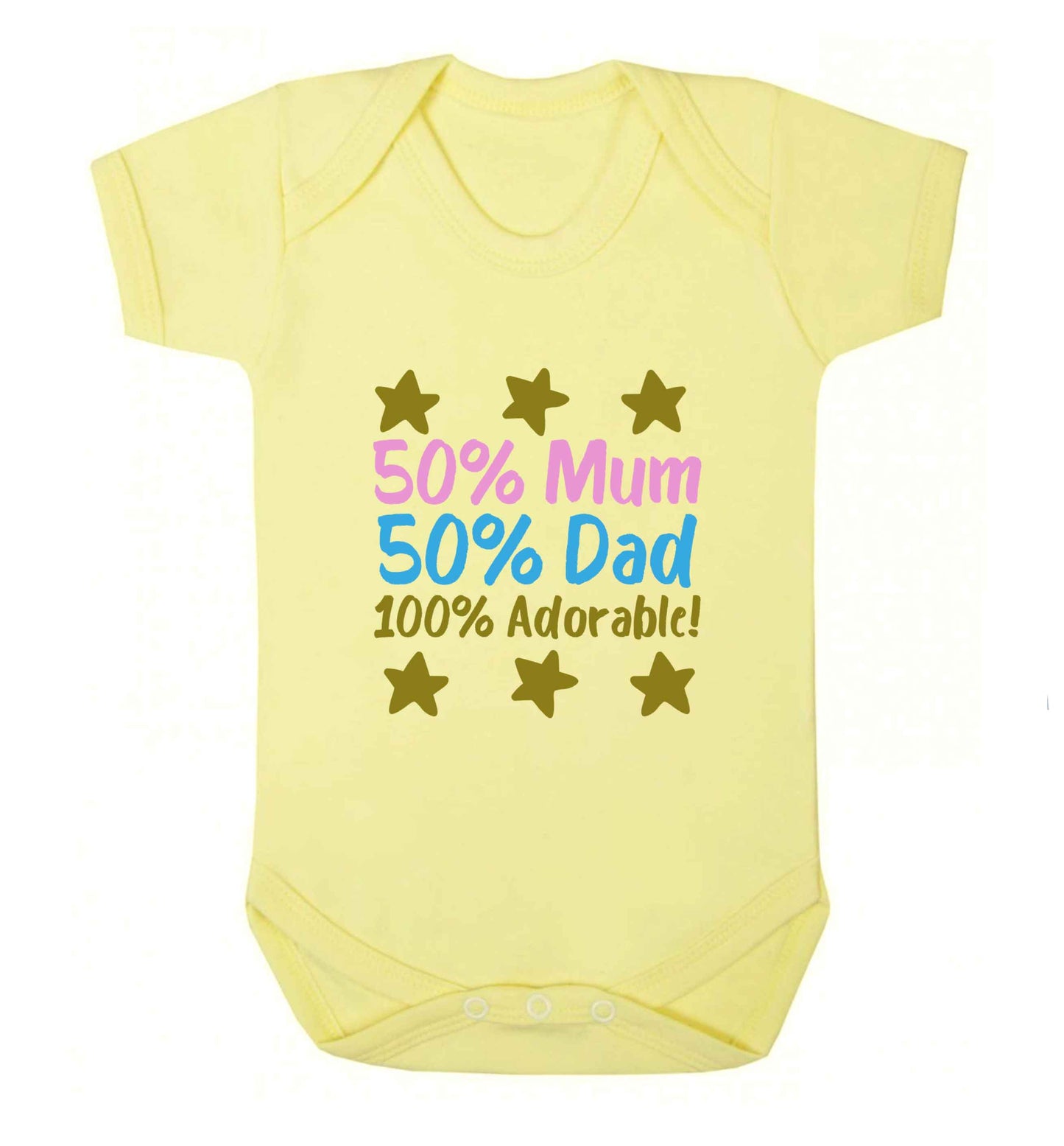 50% mum 50% dad 100% adorable baby vest pale yellow 18-24 months