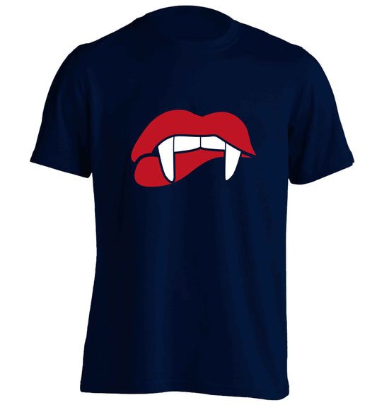 Vampire fangs adults unisex navy Tshirt 2XL