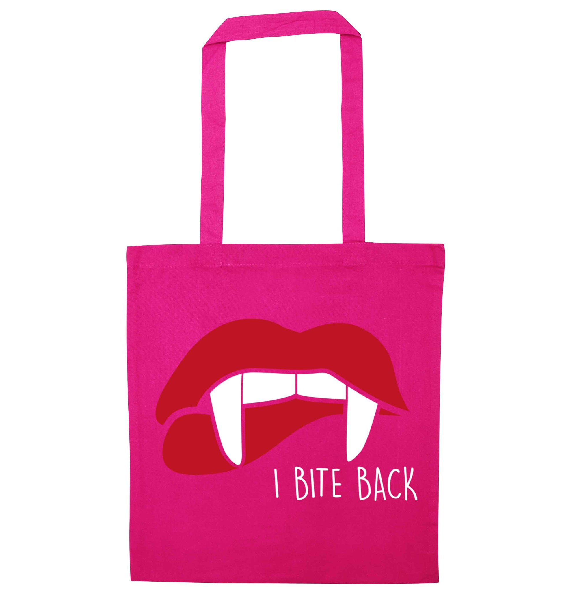 I bite back pink tote bag