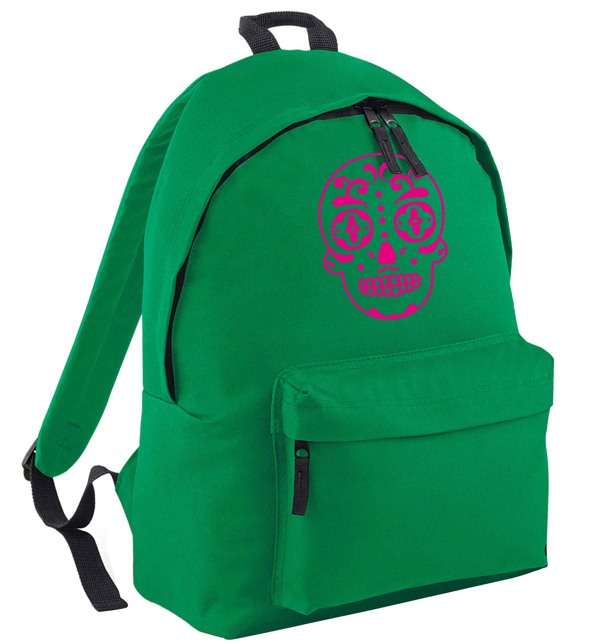 Neon pink sugar skull green adults backpack
