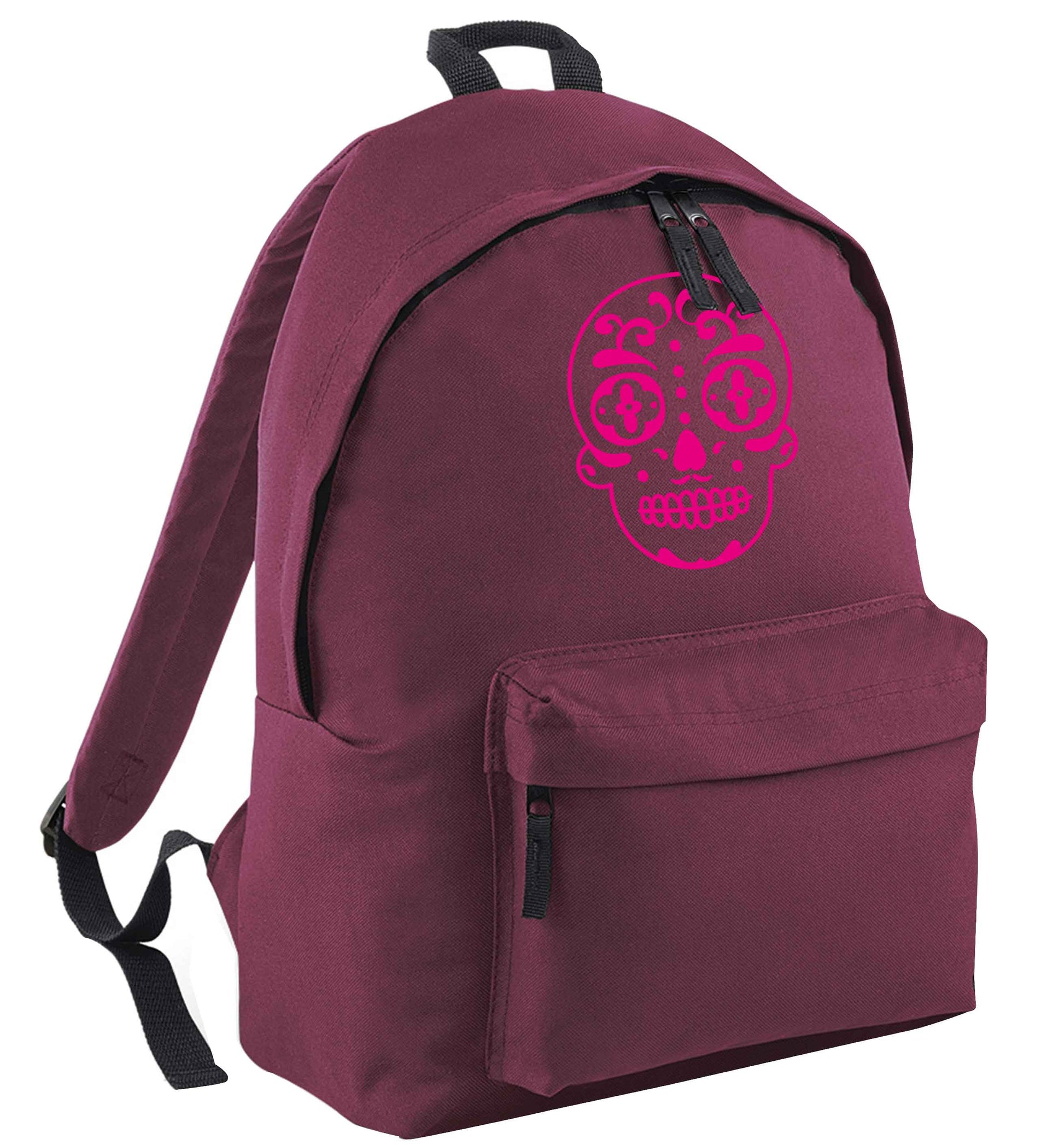 Neon pink sugar skull black adults backpack