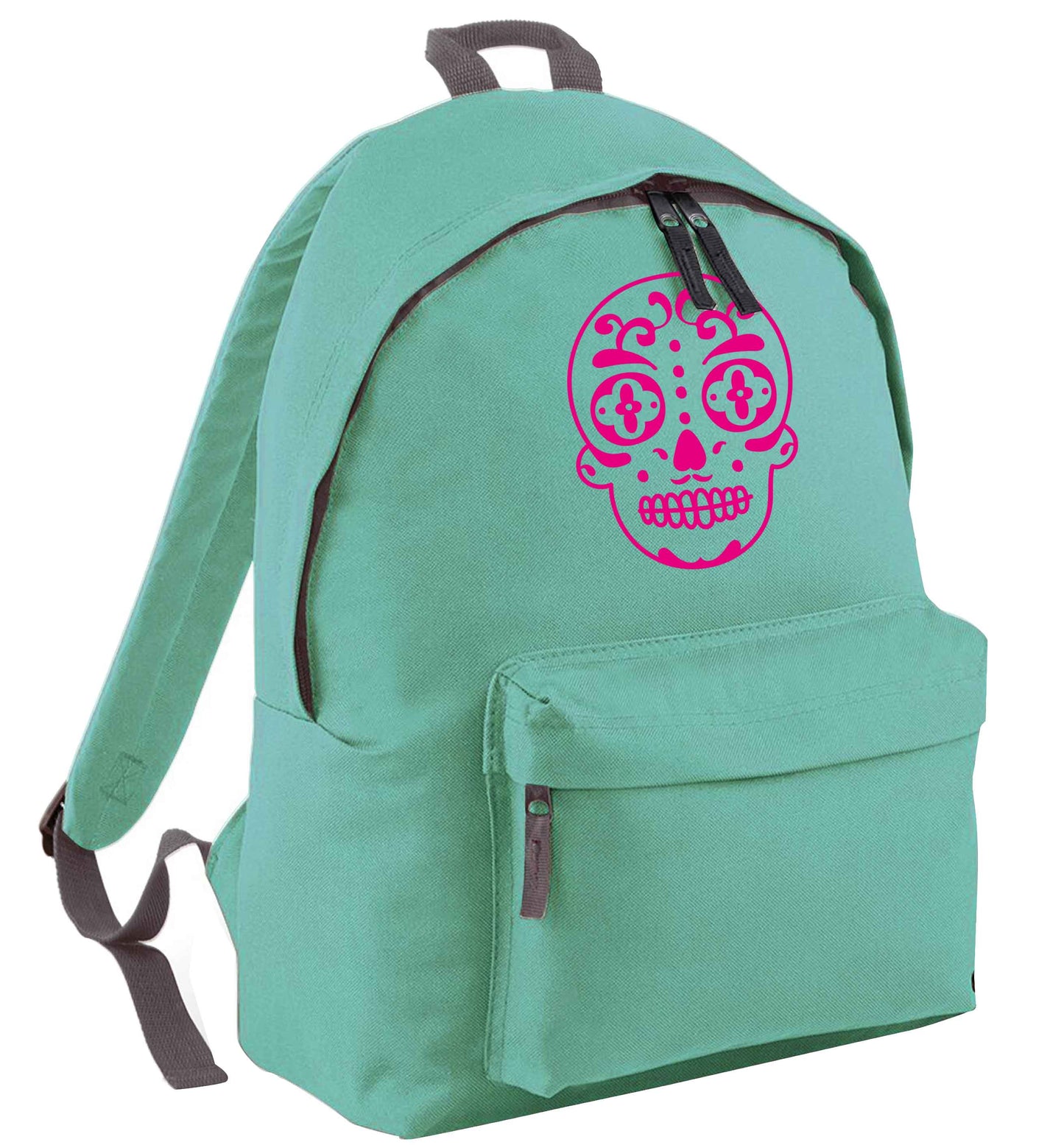 Neon pink sugar skull mint adults backpack