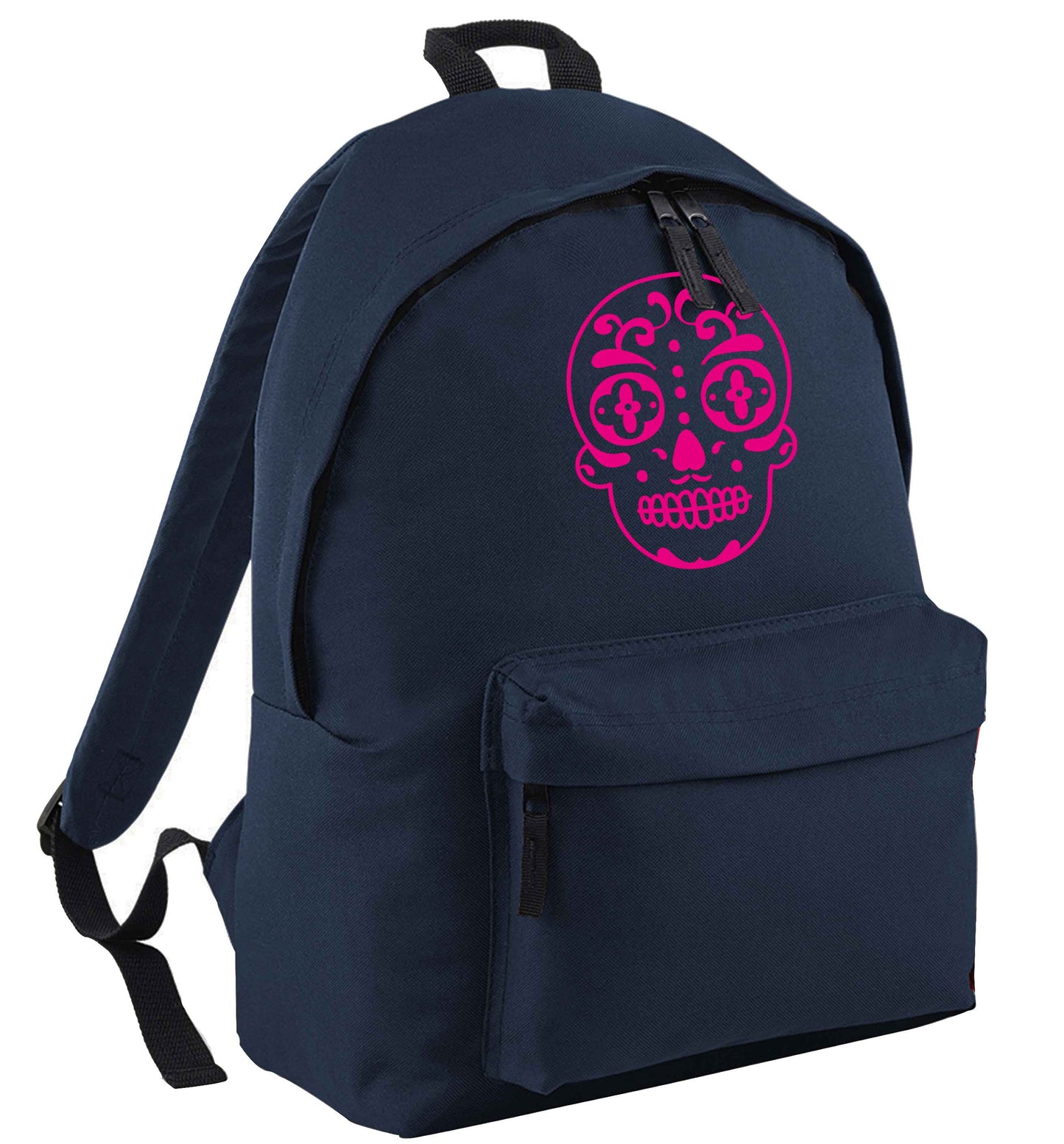 Neon pink sugar skull navy adults backpack